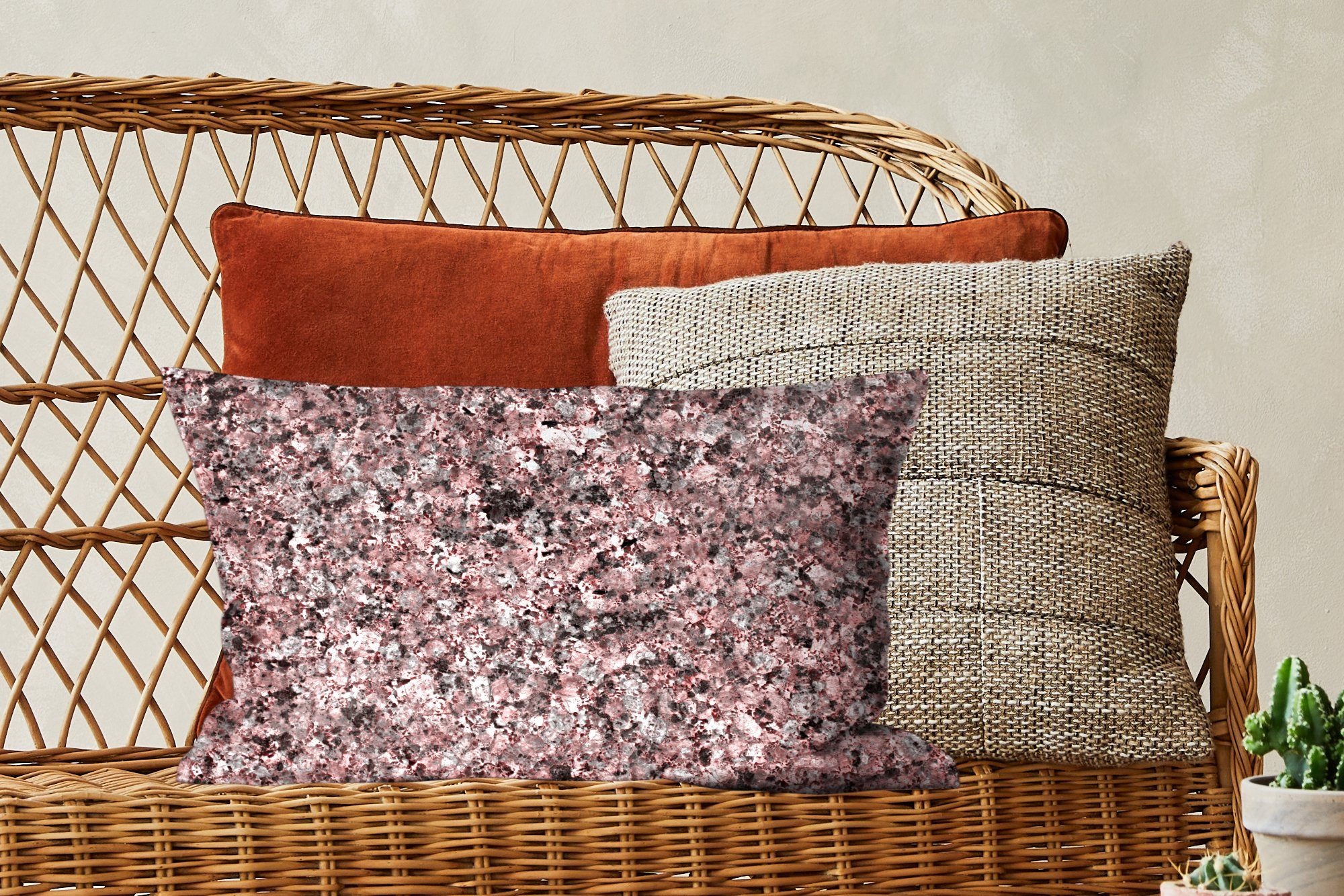 Granit, mit Rosa Füllung, Dekokissen Dekokissen Schlafzimmer - Wohzimmer Schwarz Zierkissen, MuchoWow Dekoration, - - Kristall