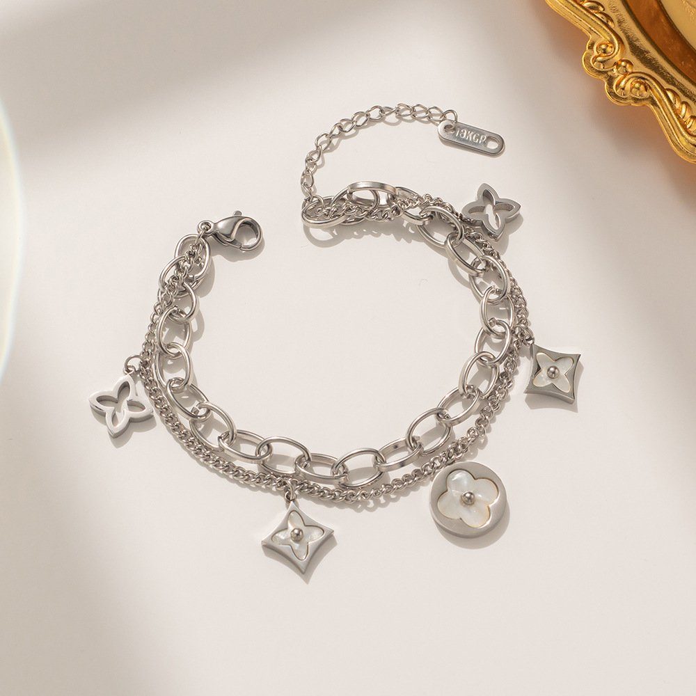 ENGELSINN Silberarmband Armreif Perlmutt Silber Armreif (1-tlg) mit Kettenarmband ENGELSINN Armband
