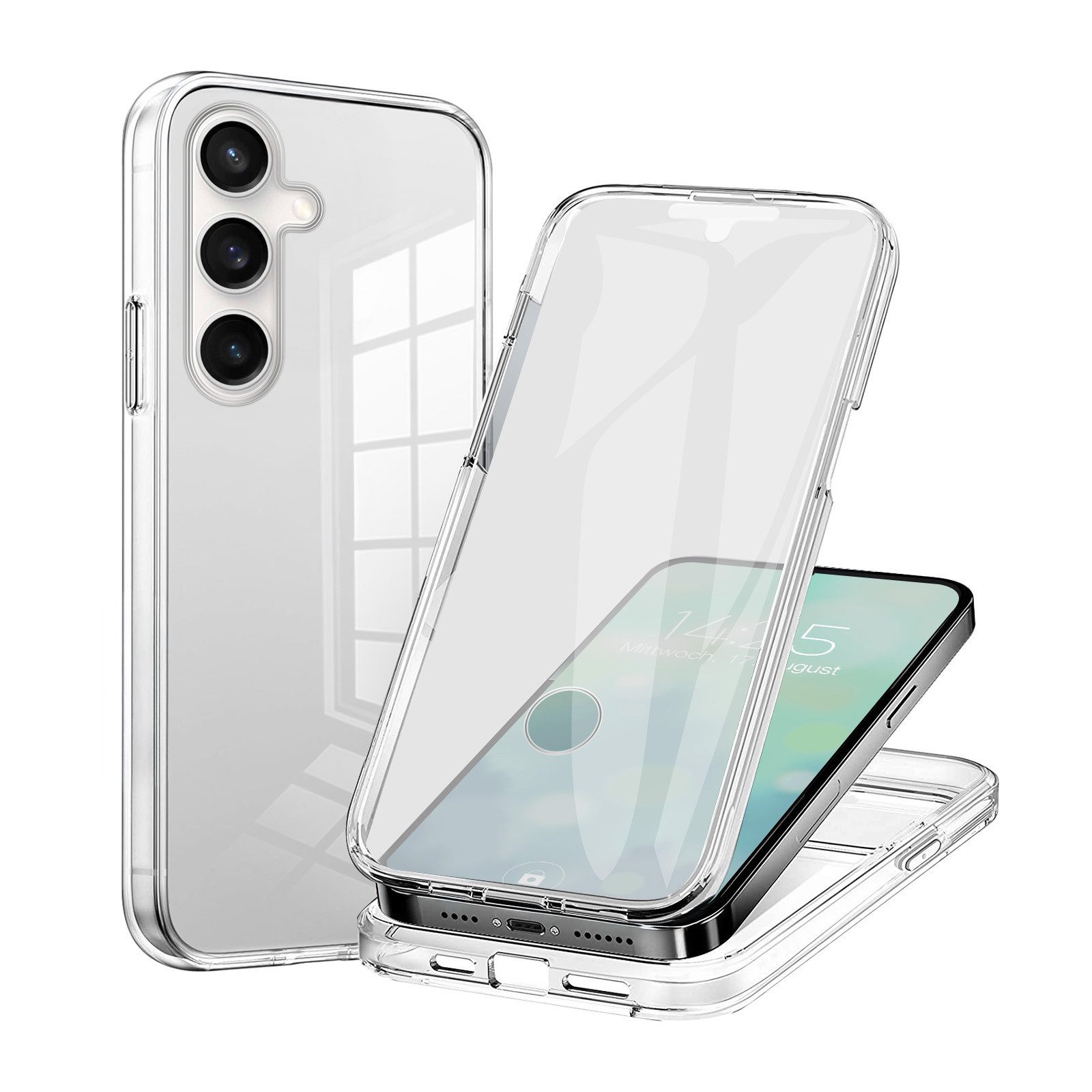 Tec-Expert Handyhülle 360 Grad Hülle für Samsung Galaxy S25 6.17 Zoll, 6.17", Rundum Schutz Cover Case Hülle Transparent