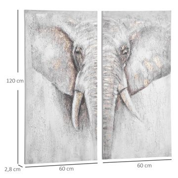 HOMCOM Wandbild Wandkunst, Wandbilder Gemälde 2er-Set Canvas Wand Art 'Elefant' Wohnzimmer-Kunst