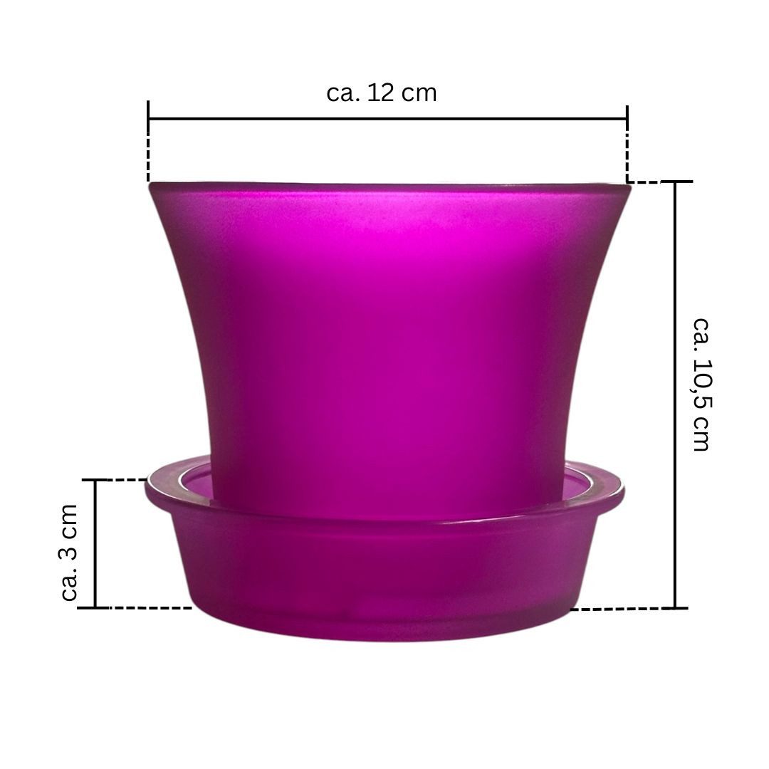 naninoa GmbH Übertopf Glas Blumentopf mit Untersetzer 12 cm – Übertopf für Orchideen FUCHSIA