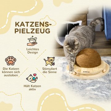 PawHut Kratzbaum Kratzspielzeug mit Kratzbrett und Kugelbahn, Kiefernholz, Natur+Kaffee, BxTxH: 39.5x32.5x14.5 cm