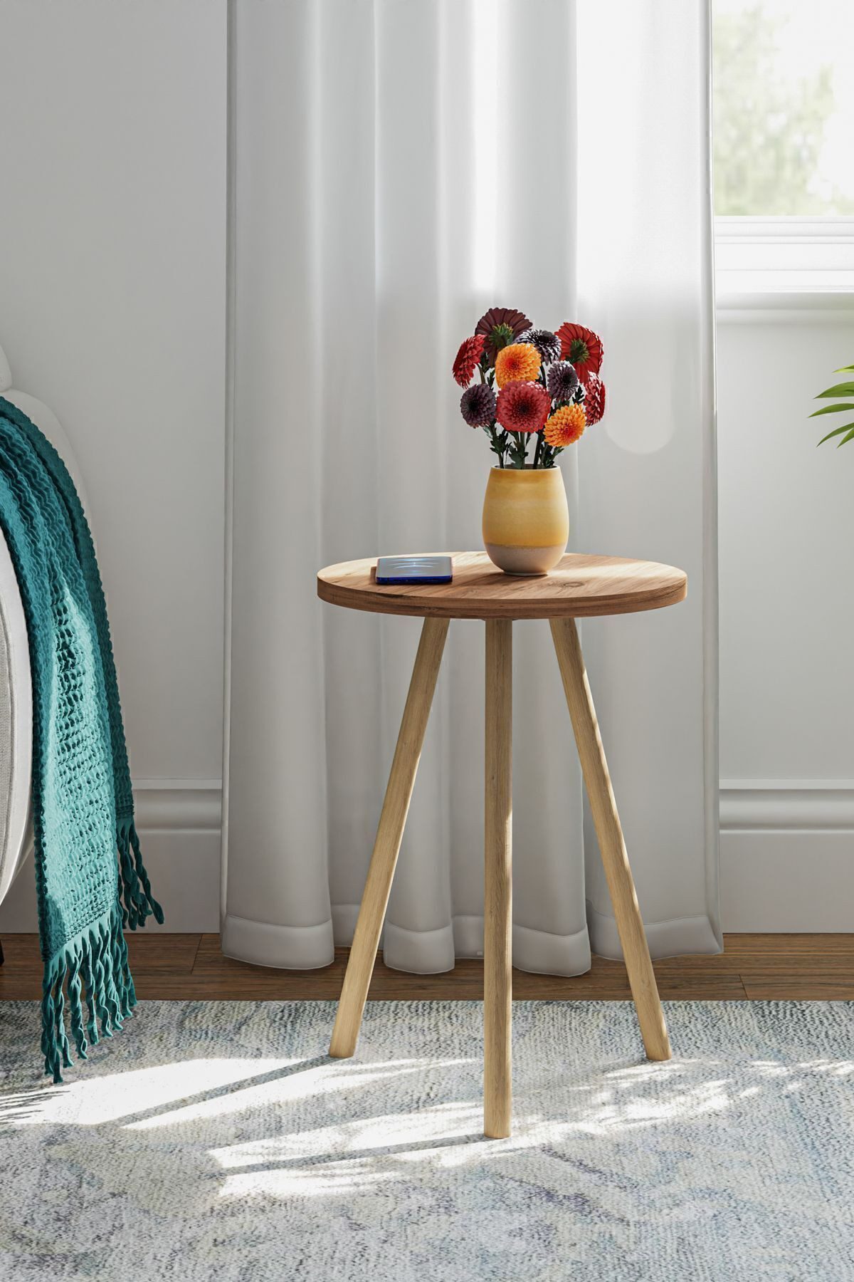 en.casa Beistelltisch, runde Tischplatte, Holzbeine, Farbe: Braun günstig online kaufen