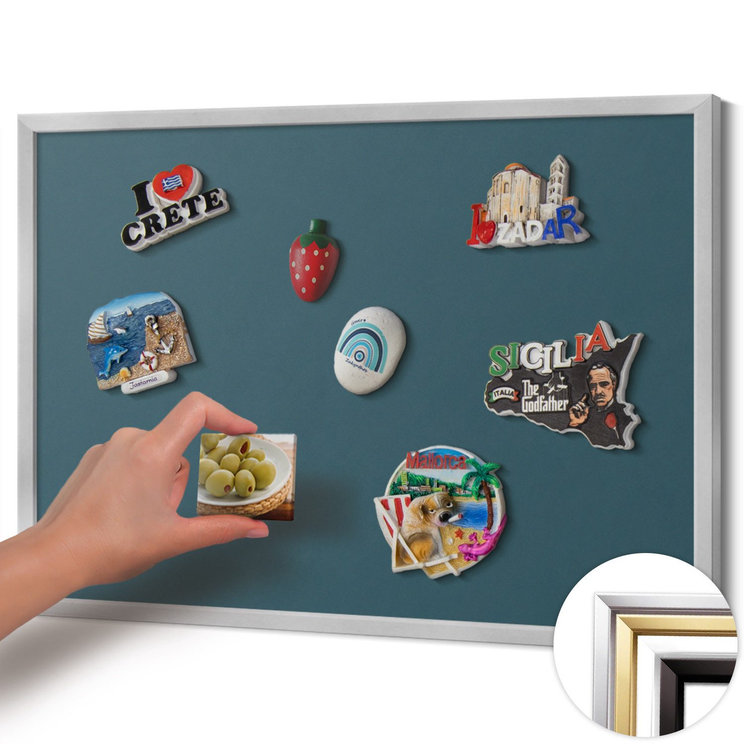 Tulup Magnettafel mit silbernem Rahmen, mit einfarbigem Hintergrund, für Wandmontage, Magnetisches Memoboard Dekorative für Erinnerungen
