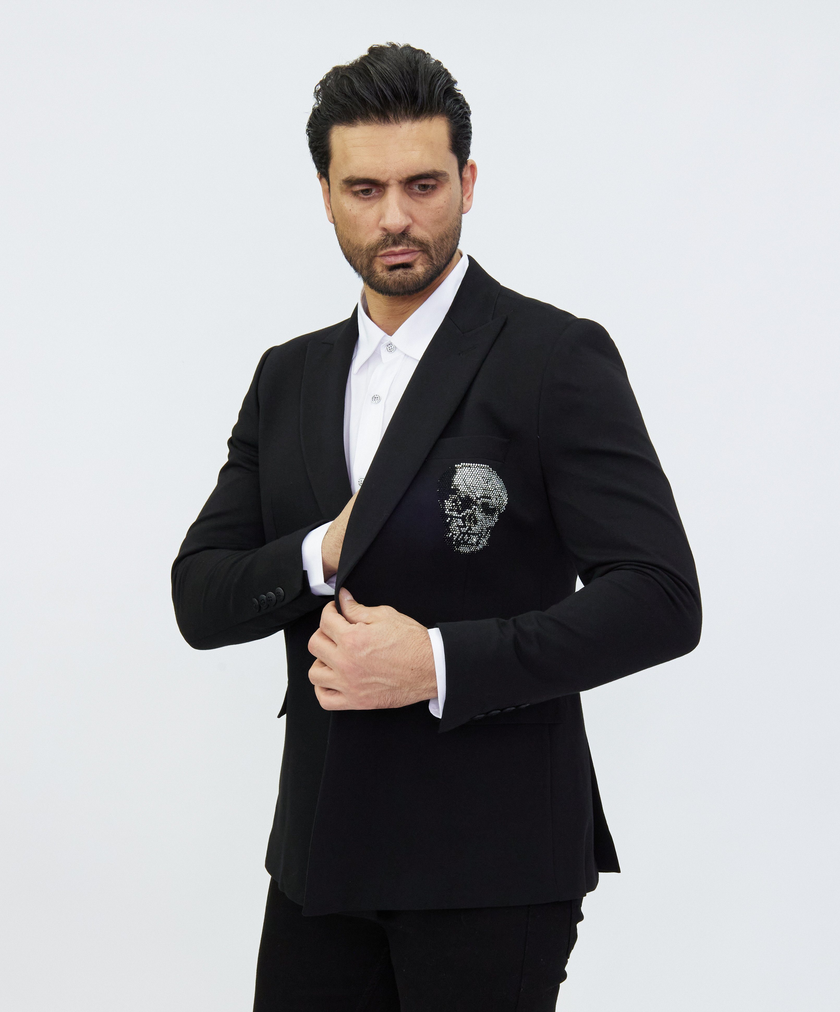 Denim Distriqt Sakko Klassischer Herren Sakko mit edlem Totenkopf auf der R günstig online kaufen