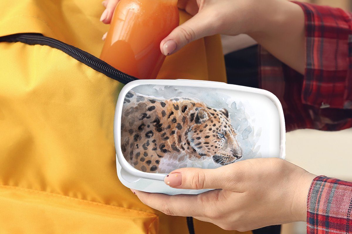 Kinder Lunchbox Mädchen - (2-tlg), für - weiß Leopard für Erwachsene, Kunststoff, und Brotdose, Aquarell Jungs und Blau, Brotbox MuchoWow