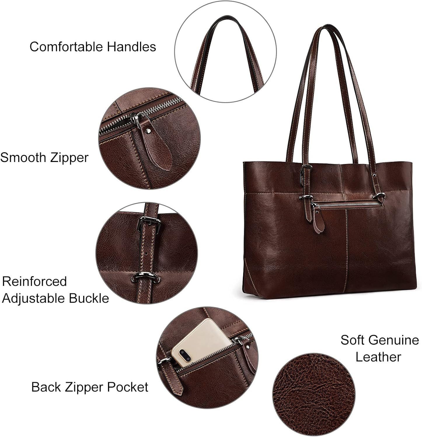 AURIVION Tragetasche Damen Laptoptasche aus PU Leder, große Shopper Tasche (Set, 1-tlg., Business Tote Bag Damen für Arbeit, Reise & Schule), Wasserdichte Schultertasche mit Reißverschluss für Büro
