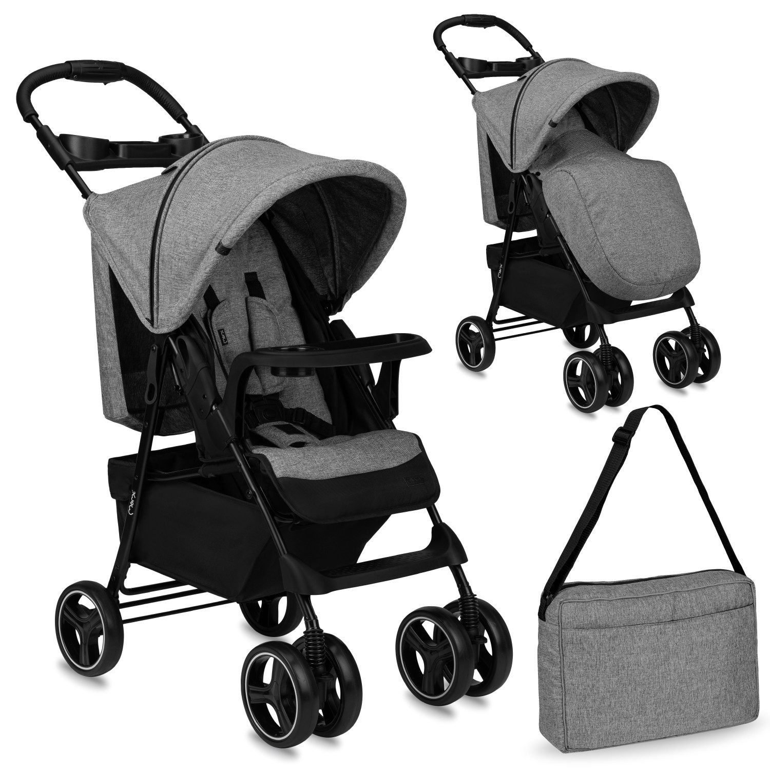 MoMi Kinder-Buggy Isla, Rotierendes Kindertablett, Organizer und Zubehör inklusive