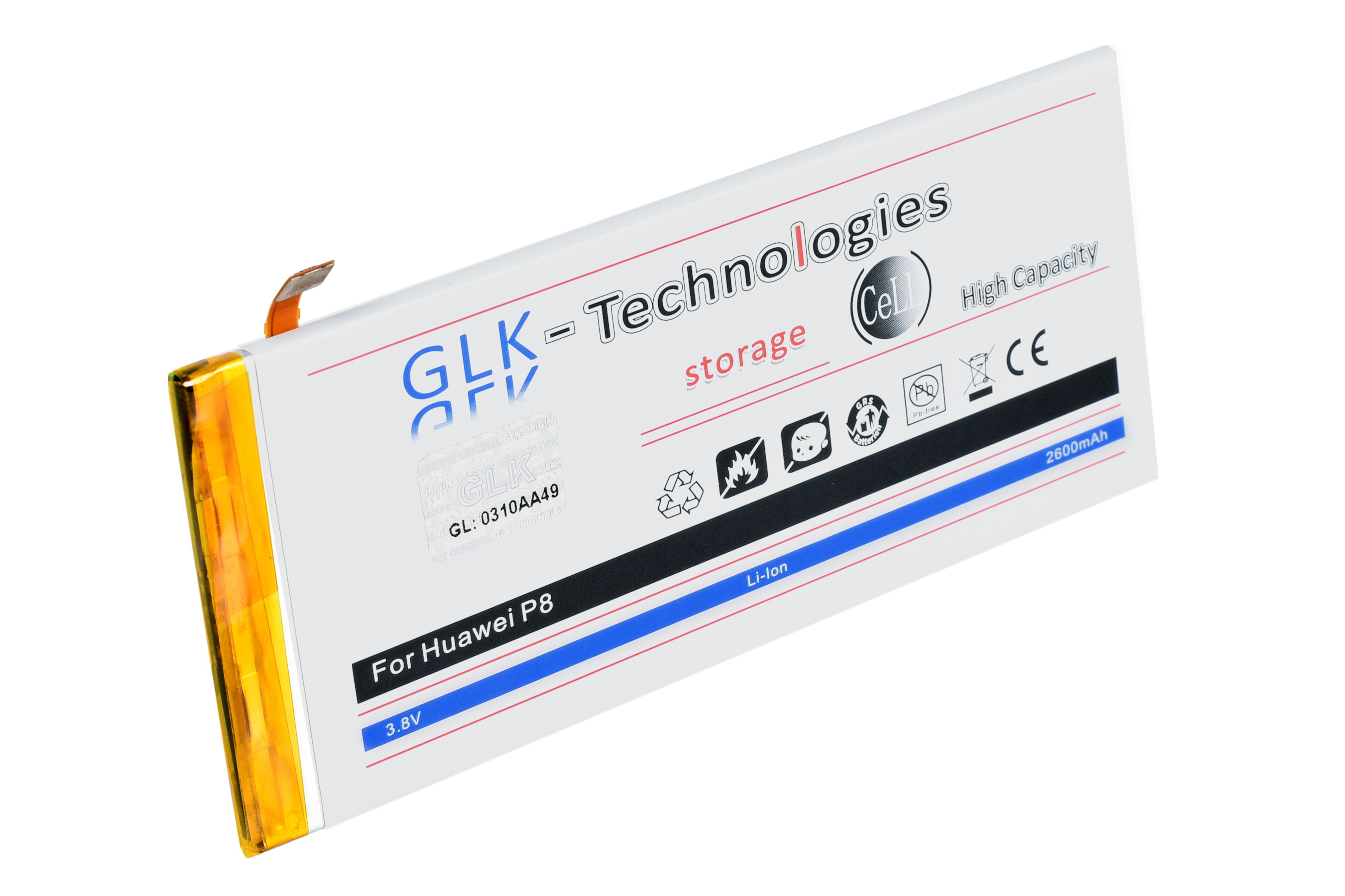 GLK-Technologies High Power Ersatzakku kompatibel P8 mAh (3.8 Kit Smartphone-Akku inkl. Set accu, Akku, mit HB3447A9EBW, 2600 mAh Original Huawei GLK-Technologies 2600 Werkzeug Battery, V)