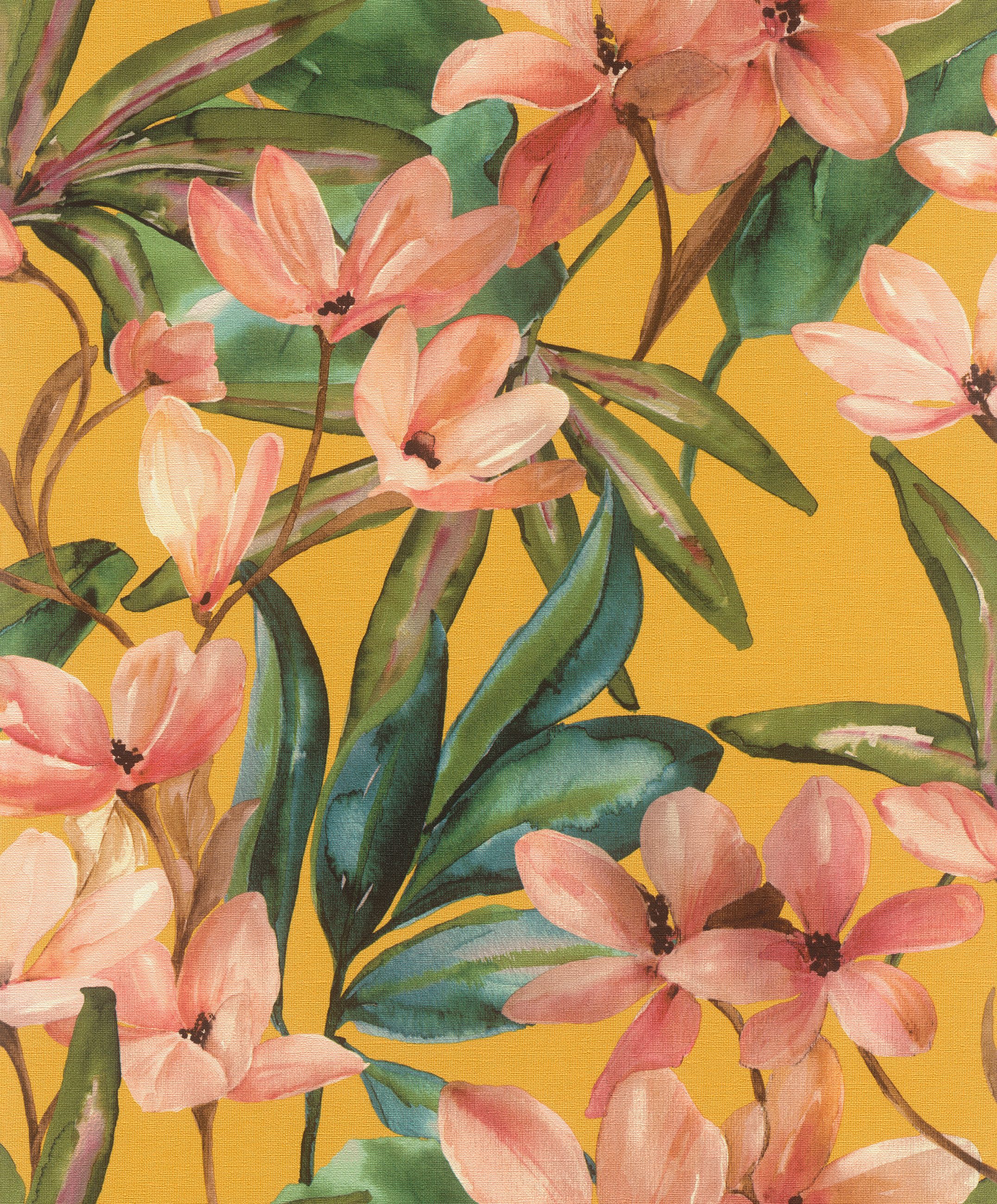Rasch Vliestapete Magnolia - Selbstklebende Tapete Blumen von tesa® x rasch®, strukturiert, floral, geblümt, botanisch, (1 Rolle, 1 St), selbstklebend, 6,00m x 0,53m