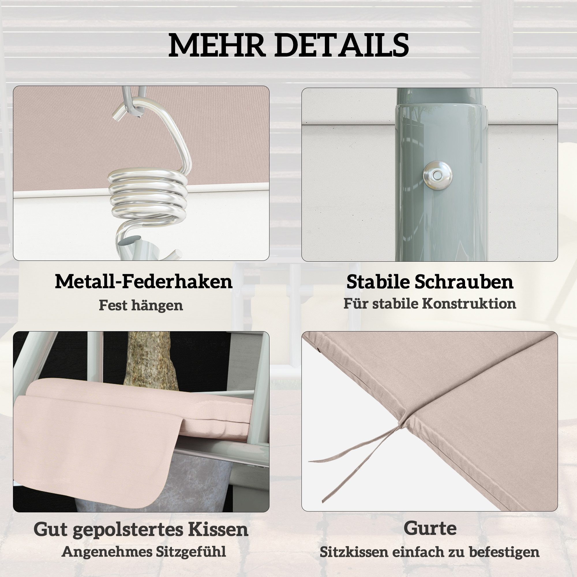 MC Star Hollywoodschaukel Hollywoodschaukel. Gartenschaukel. 2-Sitzer-Schaukel, mit Sonnendach. 175 x 112 x 158 cm. Beige