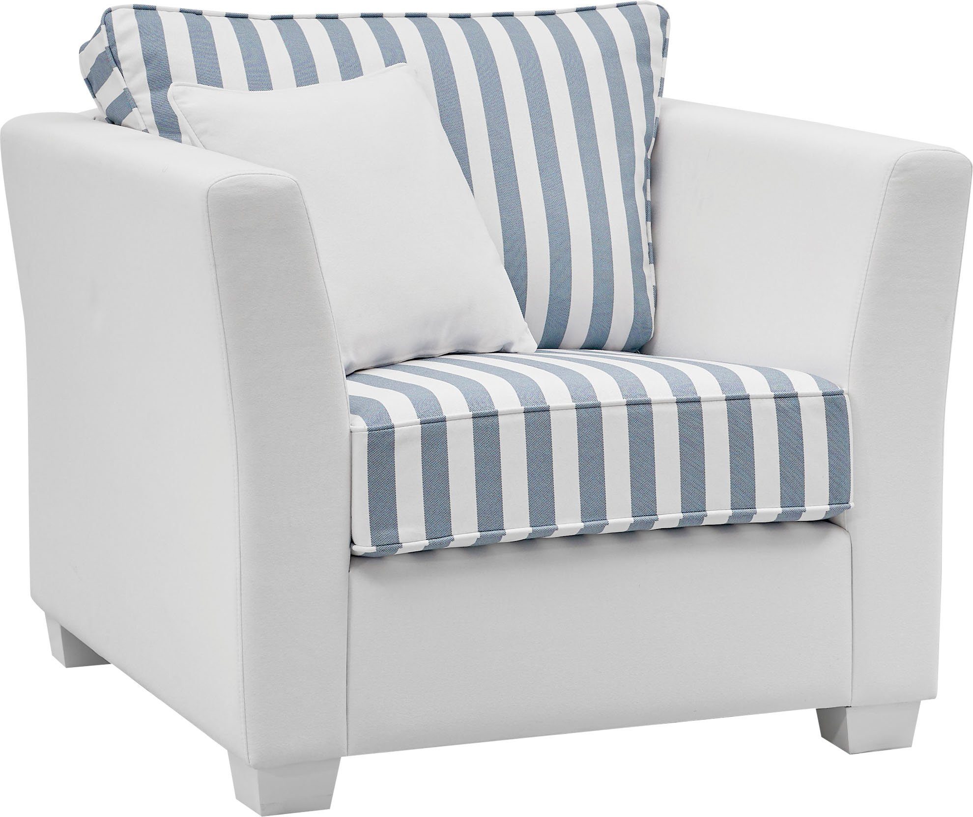 Home affaire Sessel CALIFORNIA, maritimer Landhausstil, Sessel mit Holzfüßen Weiß lackiert