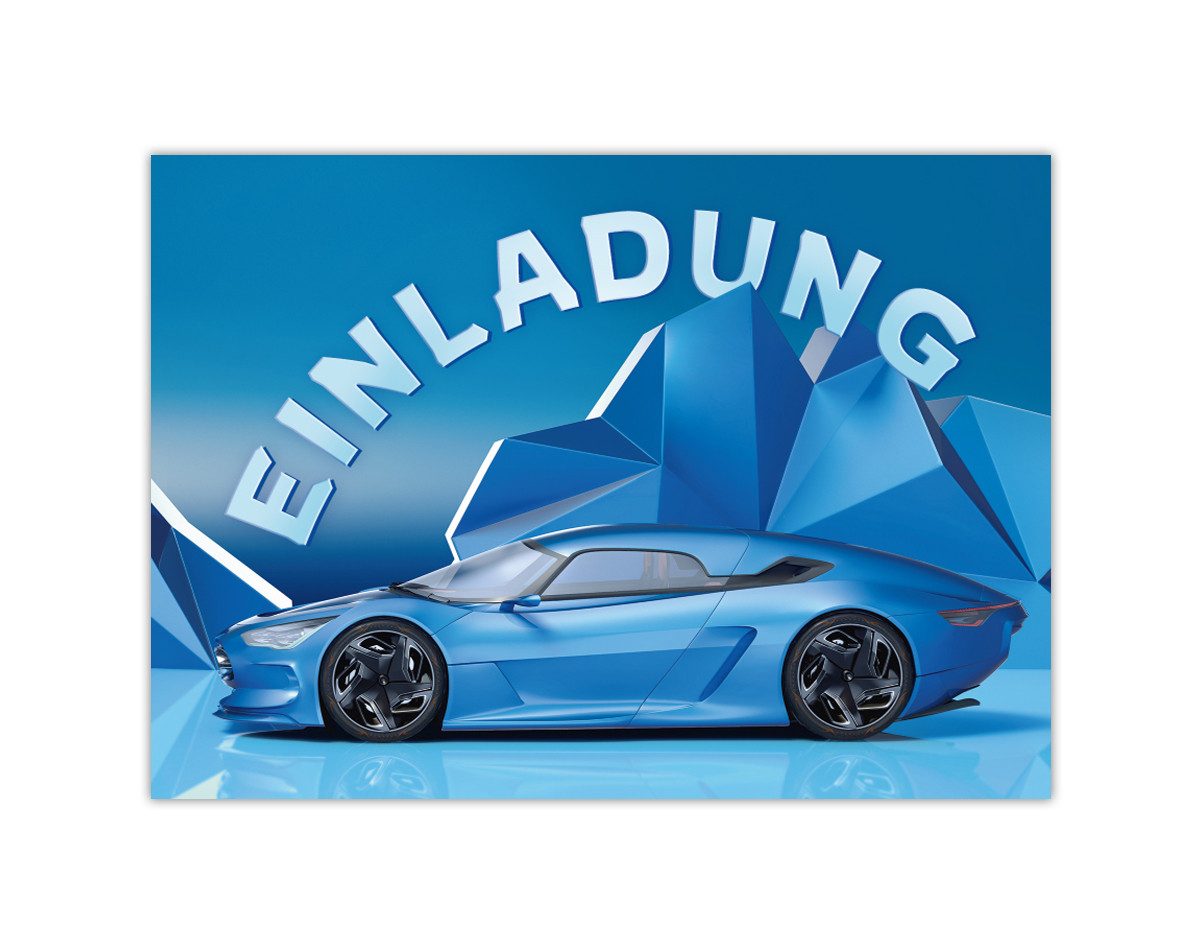 JUNAPACK Einladungskarten Auto zum Kindergeburtstag Jungen Einladungen Rennauto Karten car blau, Einladungskarten mit einem Auto Motiv zum Geburtstag
