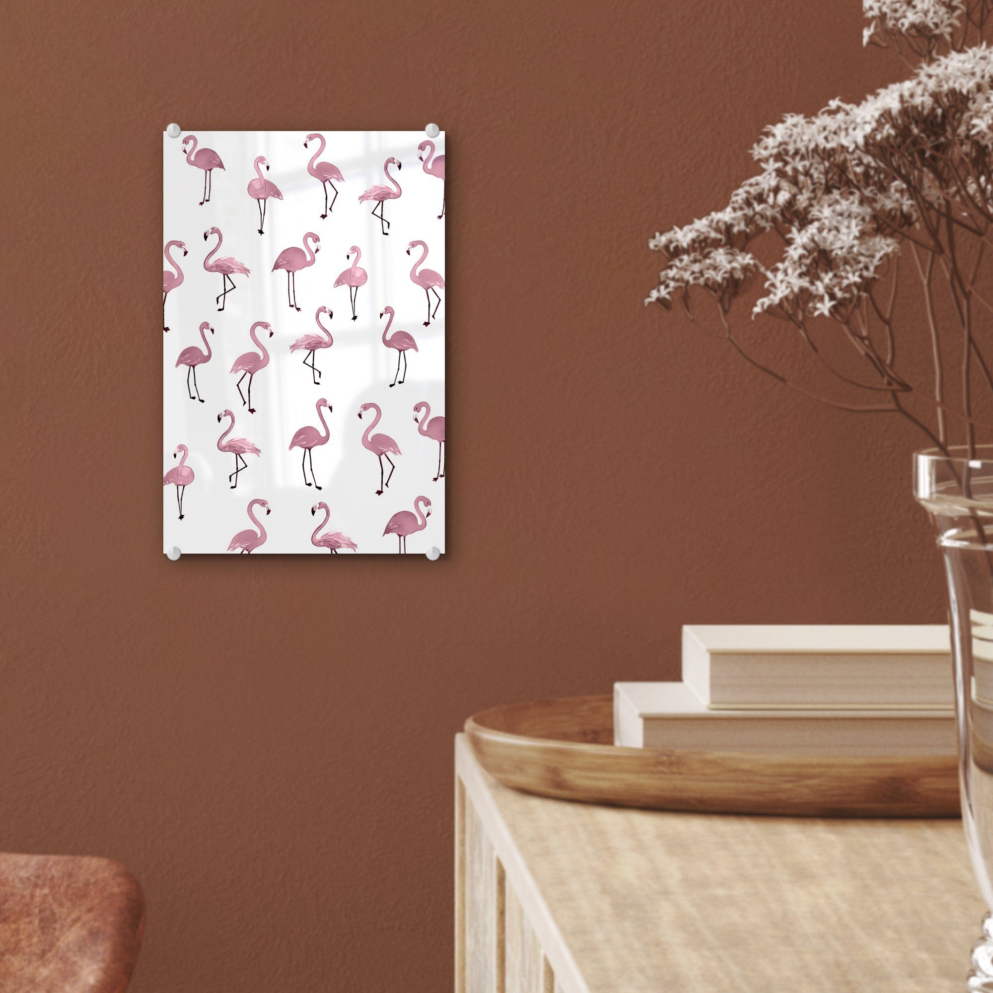 MuchoWow Acrylglasbild Flamingo Rosa Glas - auf Bilder Muster, Wandbild St), - - Wanddekoration bunt Foto - (1 Glasbilder - auf Glas