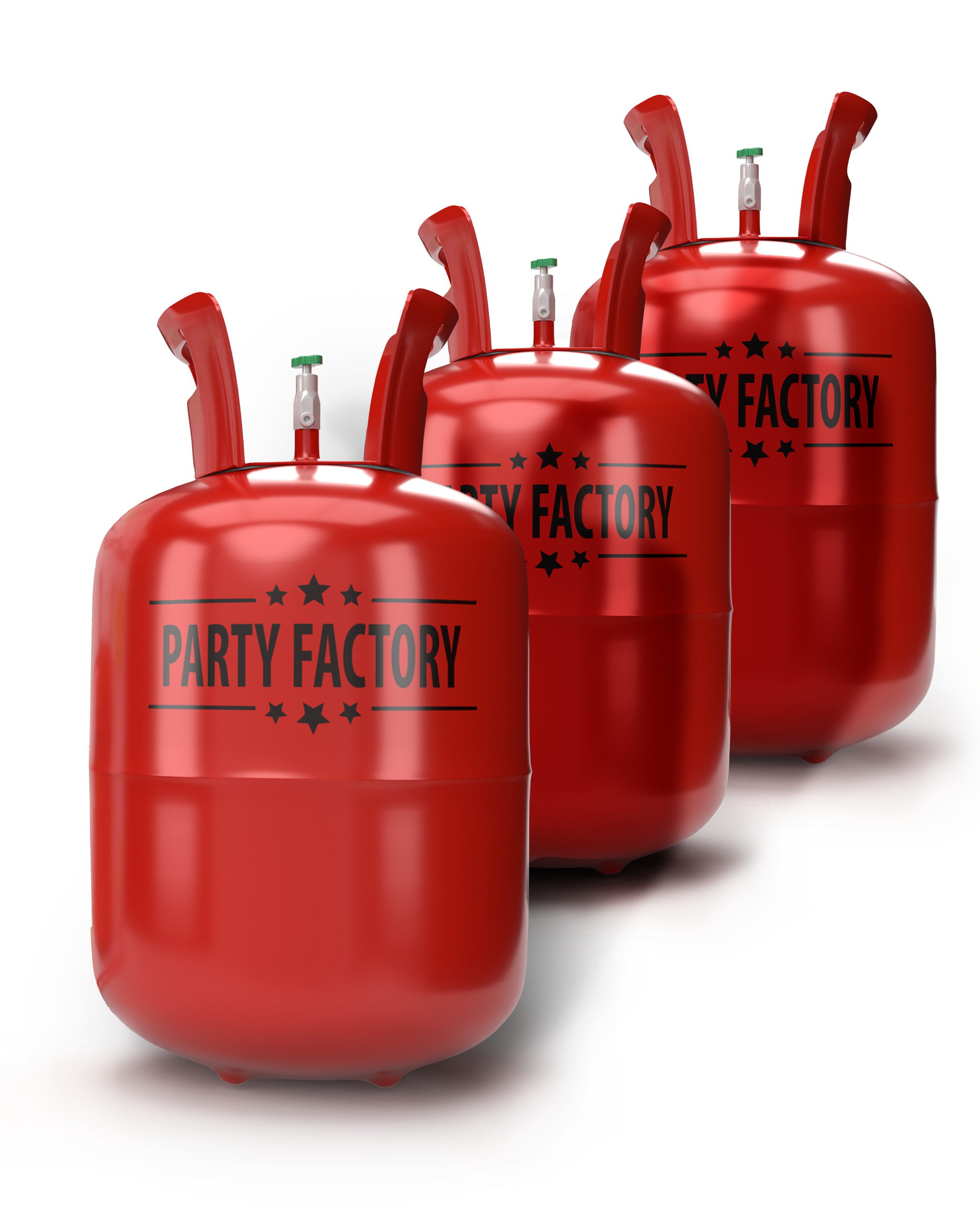 Party Factory Helium Ballongas Set mit 3 Heliumflaschen für je 20 Ballons, je 140l, Ballongas, Helium, Heliumgas, Helium Ballongas