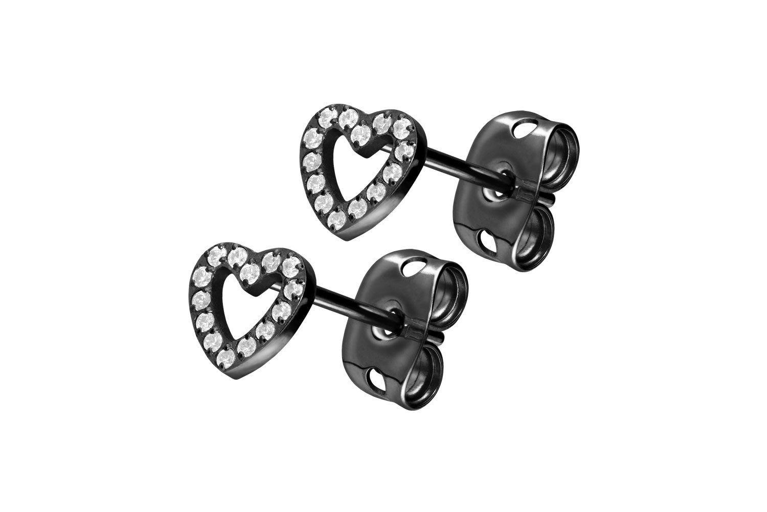 PIERCINGLINE Paar Ohrstecker Titan Ohrstecker KRISTALLHERZ (Ohrstecker, 1-tlg)