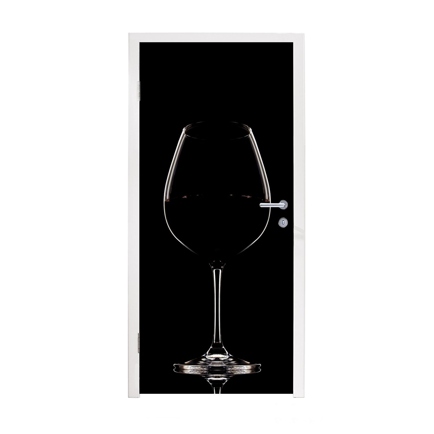 MuchoWow Türtapete Weinglas auf schwarzem Hintergrund, Matt, bedruckt, (1 St), Fototapete für Tür, Türaufkleber, 75x205 cm