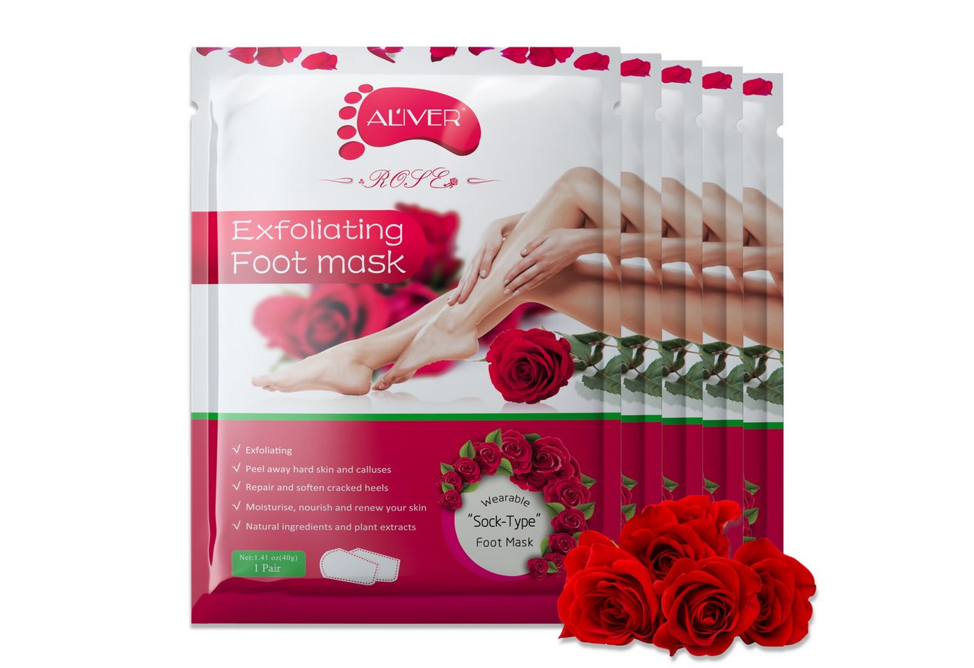 ALIVER Fußmaske Fußpflege Anti Hornhaut Socken Rose Aliver, 5-tlg.