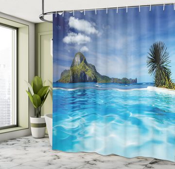 Abakuhaus Duschvorhang Moderner Digitaldruck mit 12 Haken auf Stoff Wasser Resistent Breite 175 cm, Höhe 180 cm, Türkis Meer Berg Palms