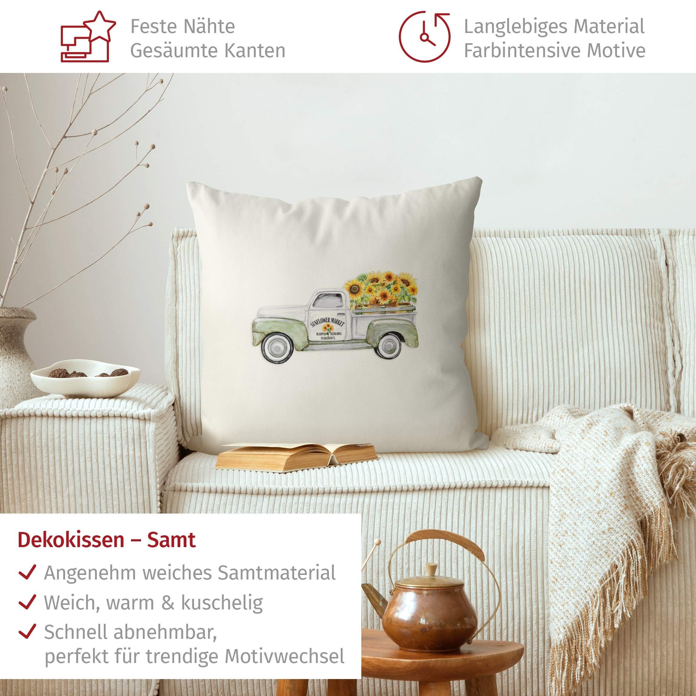Bilderdepot24 Dekokissen drinnen Kissenhülle/ Sofakissen/ Zierkissen Kissenhülle gelb Blumen Il, Bezug Aquarell mit / ohne Füllung Zierkissen Outdoor Sofa Bett