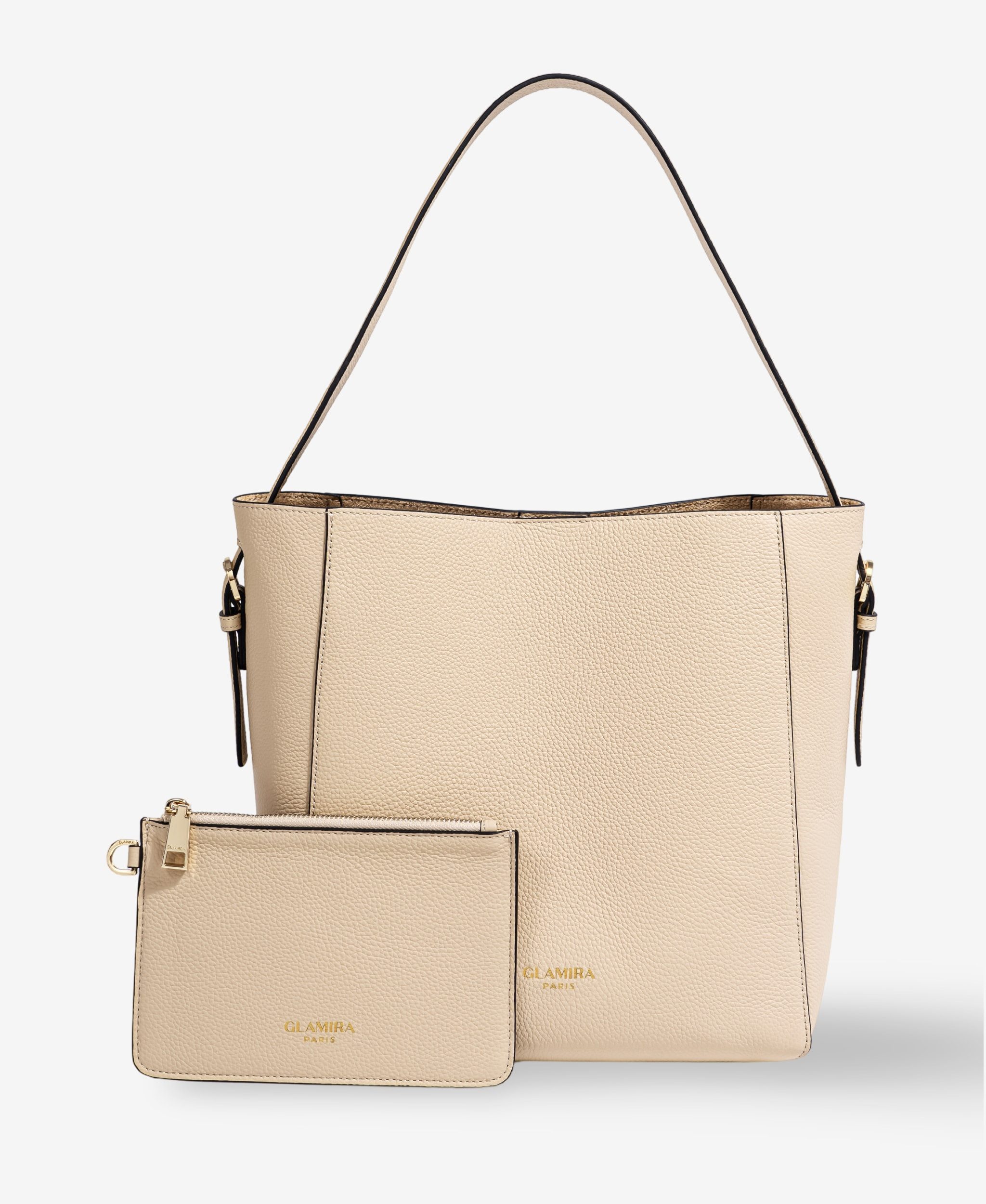 GLAMIRA Schultertasche Lysandra Beige Schultertasche (Set, 2-tlg., mit Geldbörse), echt Leder, mit geräumigem Hauptfach
