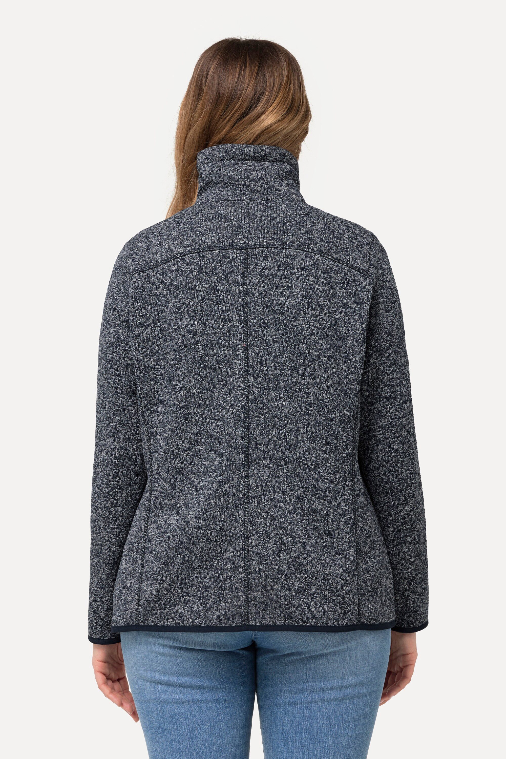 Ulla Popken Sweatjacke Strickfleece-Jacke Stehkragen Zipptaschen