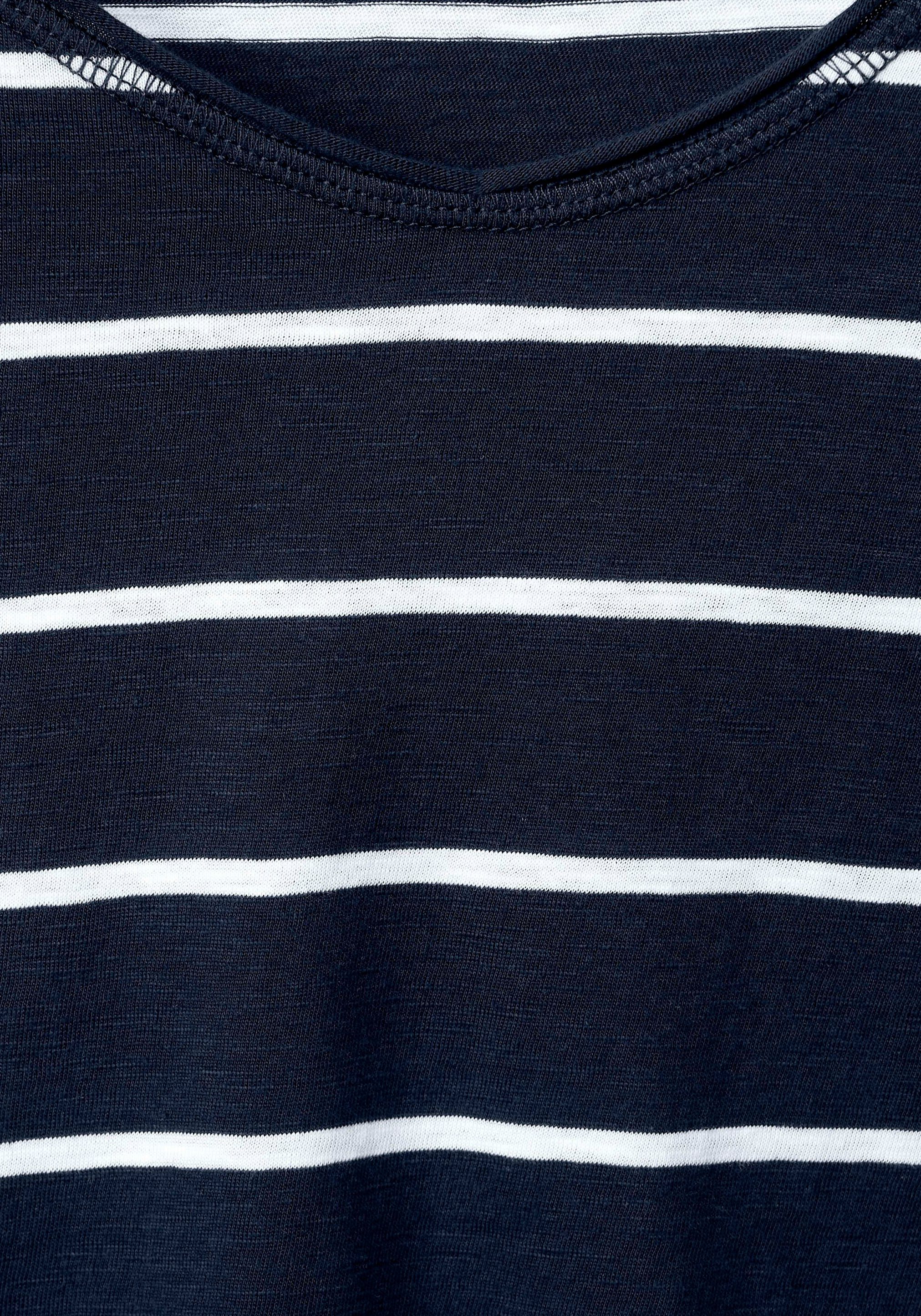 Cecil T-Shirt mit Rollkante am marine Ausschnitt