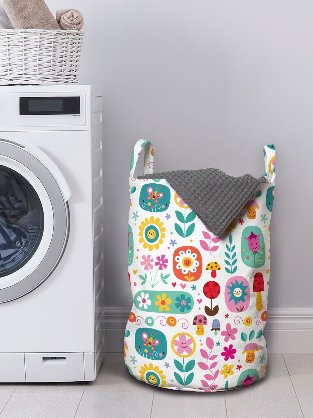 Abakuhaus Wäschesäckchen Wäschekorb mit bunte Natur Kindergarten Kordelzugverschluss für Griffen Glückliche Waschsalons