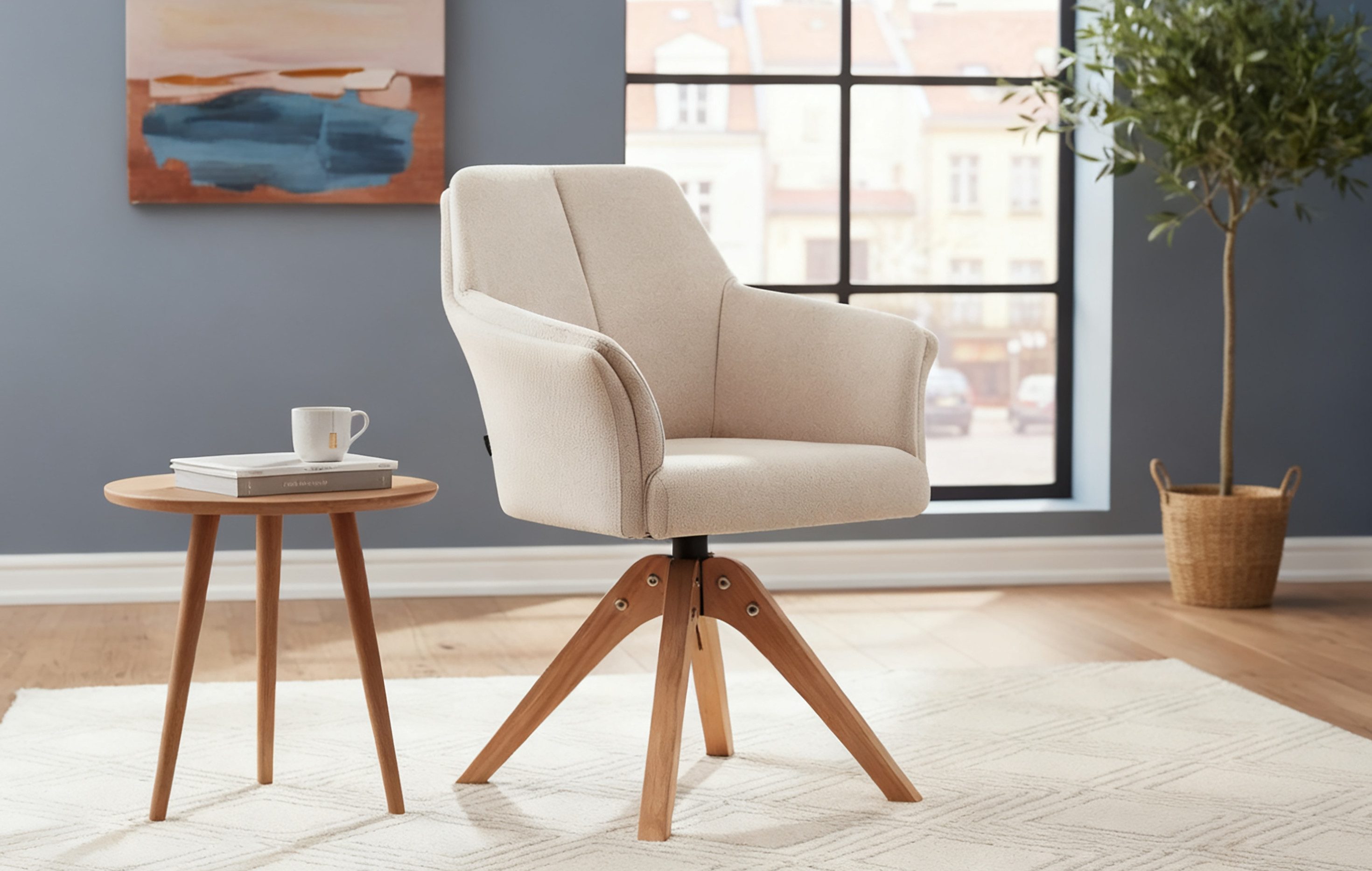 B&D home Polsterstuhl DAISY (1 St), drehbar, gepolstert mit Armlehnen, Holzbeine