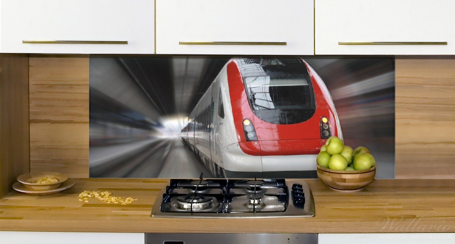 in von Küchenrückwand Zug Wallario von Perspektive vorn vorn, Fahrender rot- (1-tlg)