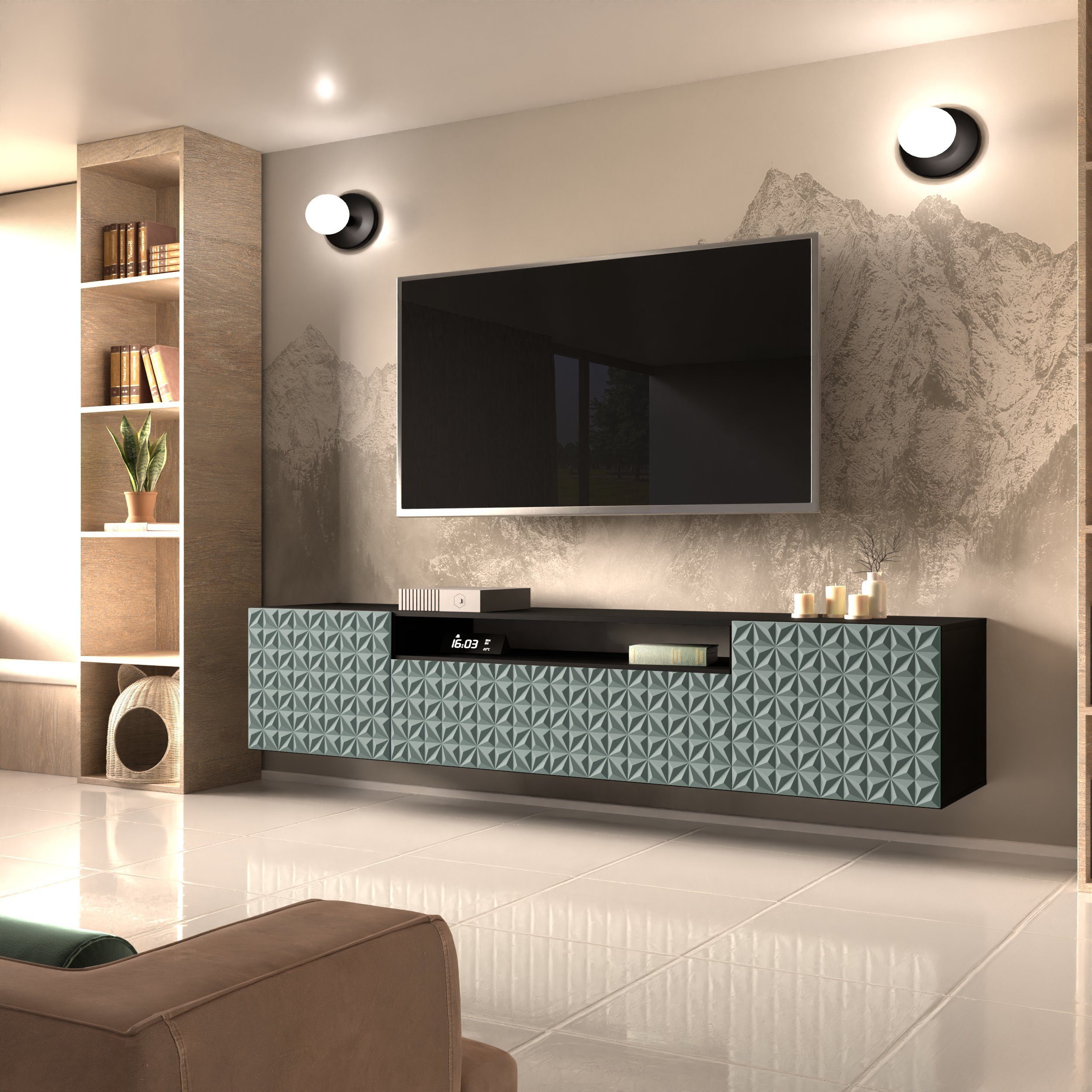 Beautysofa TV-Schrank Modernes RTV-Kabinett mit gefräster günstig online kaufen