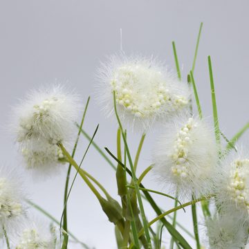 Kunstgras Künstliches Gras im Topf 3er Set - 38 cm H Wollgras, Kugelgras, Pampasgras, Spetebo, Höhe 38 cm, Kunstpflanze mit weißem Blumentopf