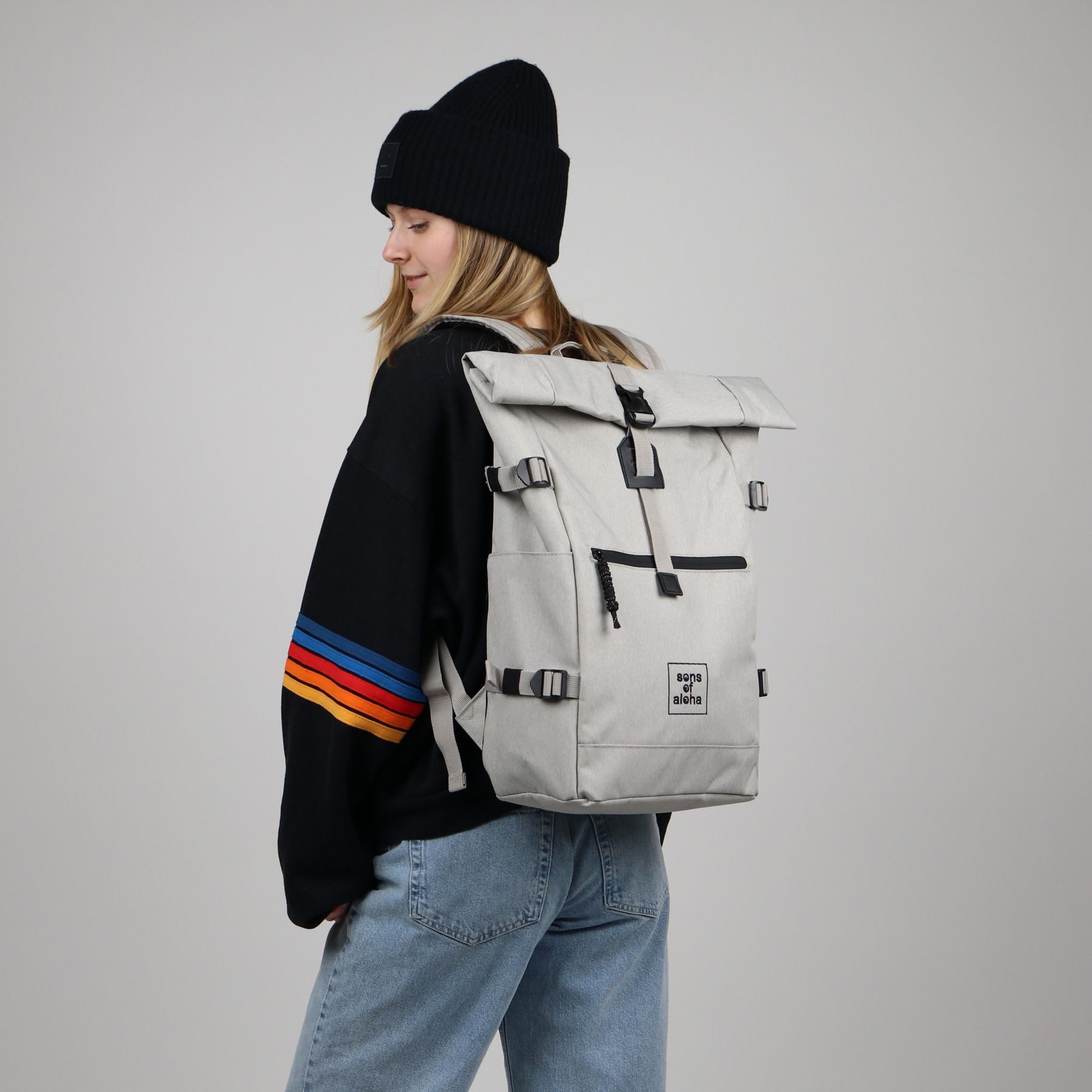 SONS OF ALOHA Rucksack XL RollTop Rucksack KANE erweiterbar Laptop-Fach groß, Tagesrucksack Laptopfach aus recyceltem Plastik, Daypack viele Fächer