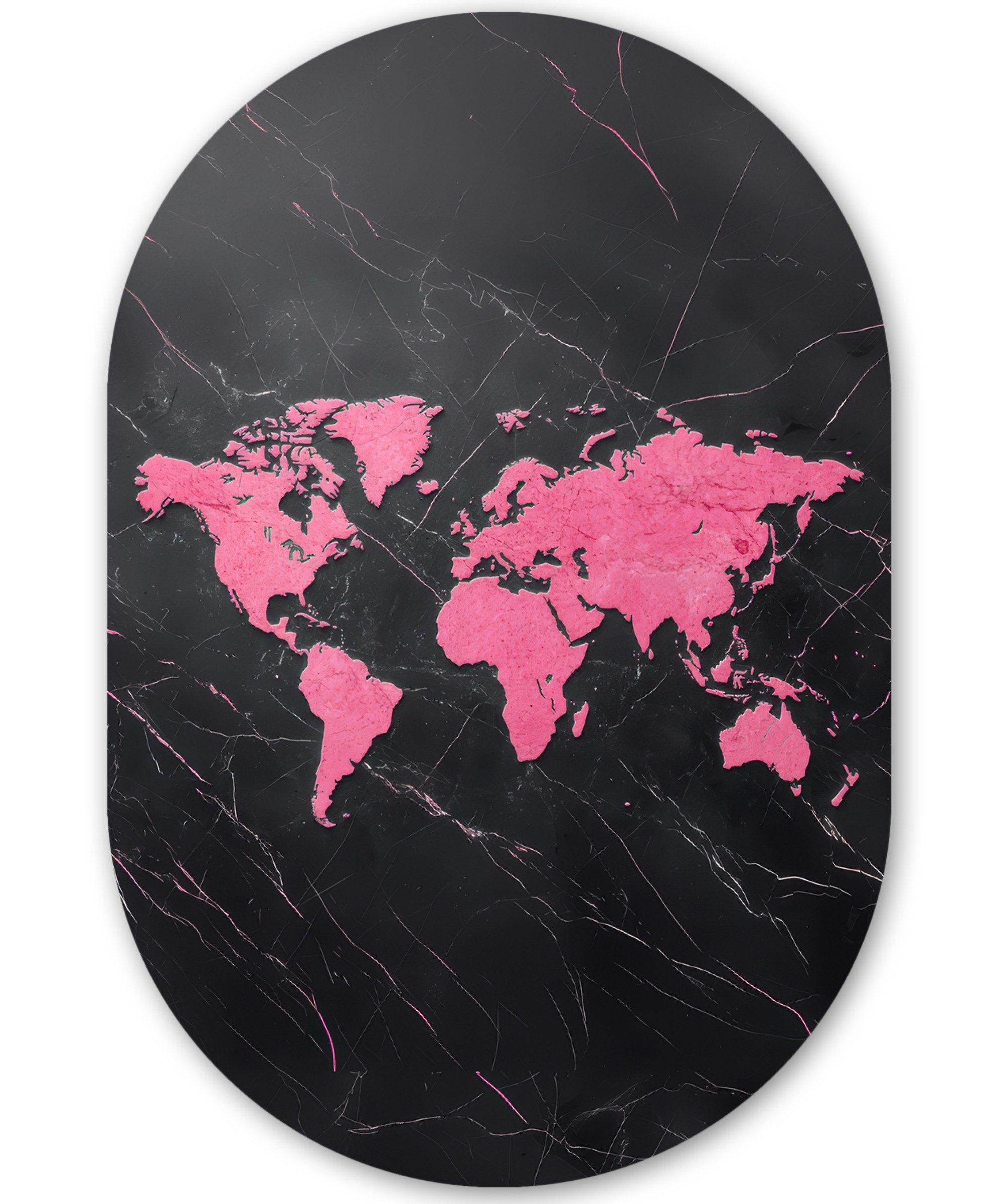 MuchoWow Gemälde Weltkarte - Rosa - Marmor, Fotodruck (1 St), Wandbild Oval, Wohnzimmer oder Schlafzimmer Wanddekoration, 40x60 cm