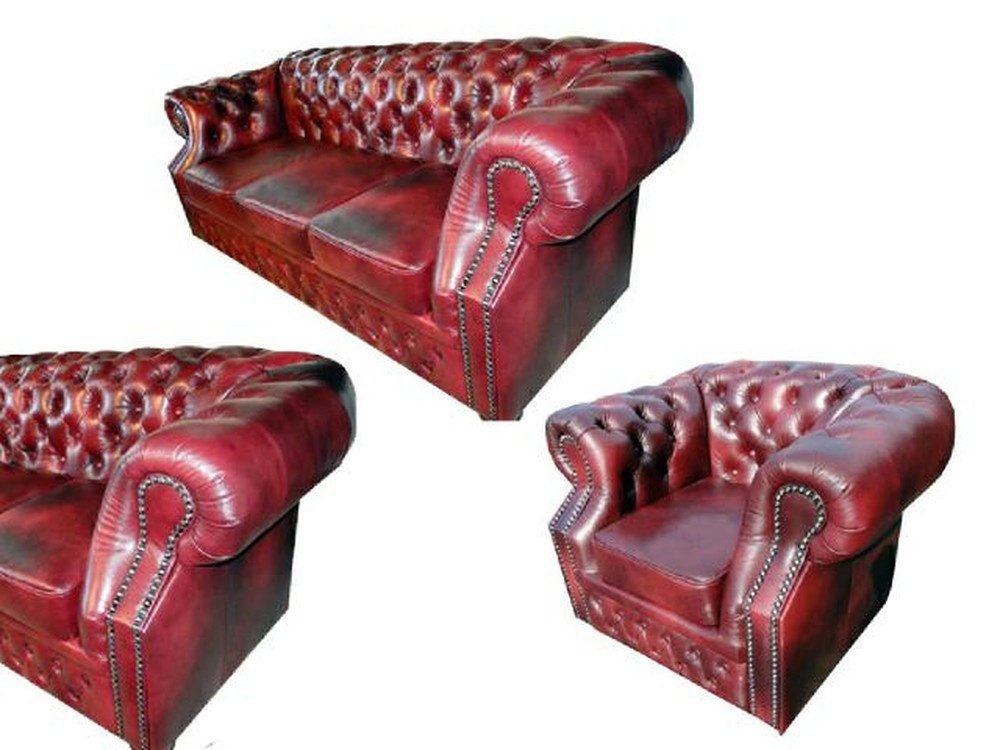 JVmoebel Chesterfield-Sofa Sitzgruppe Oxford aus echtem Leder mit Chesterfield-Design, Set, Made in Europa – Bild 2 von 5