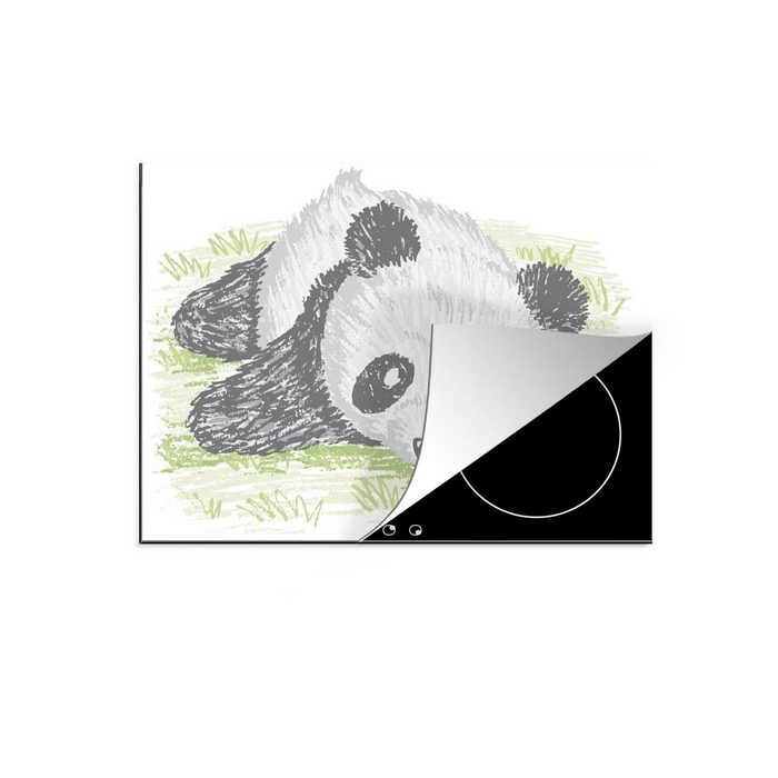MuchoWow Herdblende-/Abdeckplatte Tiere - Panda - Gras Vinyl (1 tlg) induktionskochfeld Schutz für die küche Ceranfeldabdeckung