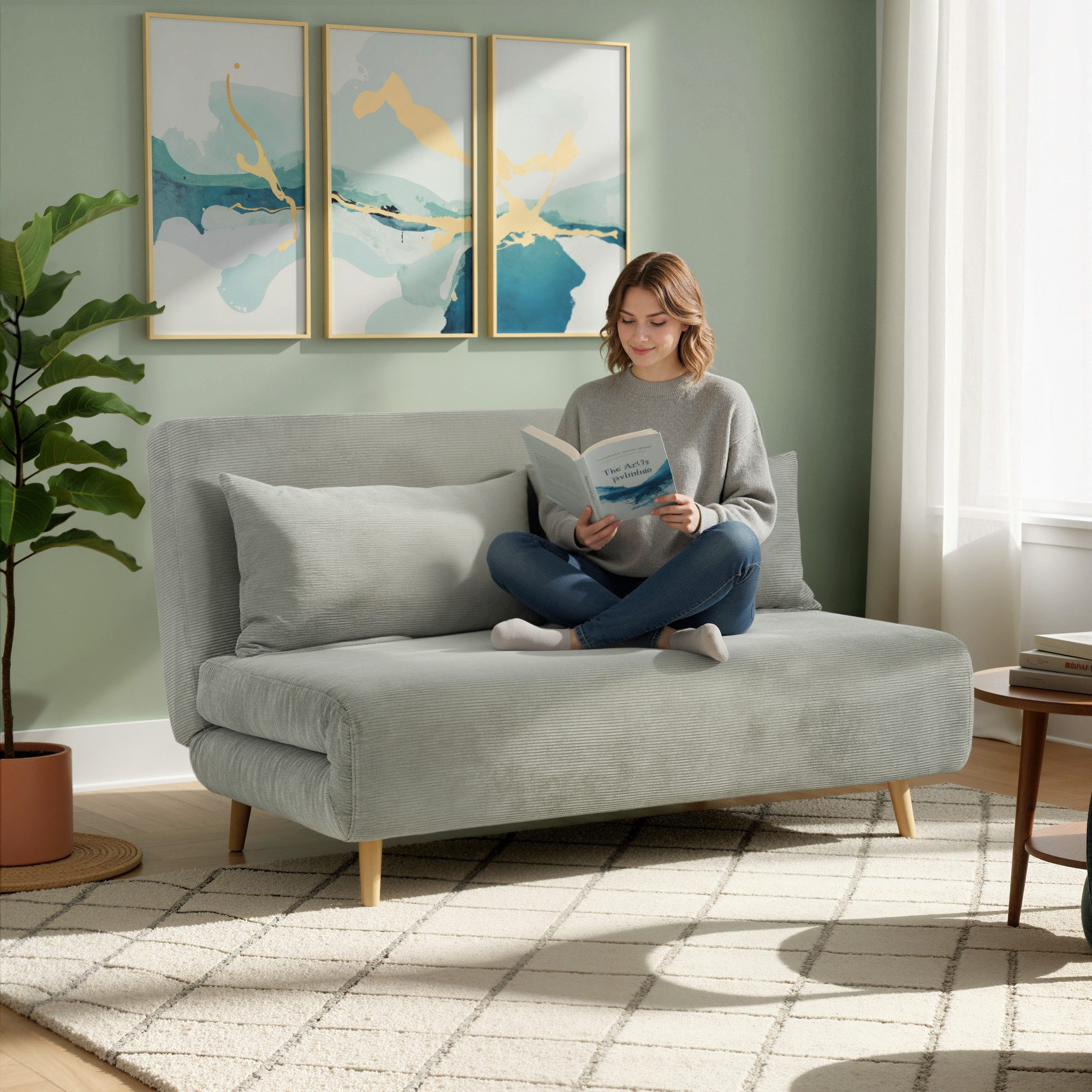 HOMCOM Schlafsofa Doppelschlafsofa mit 3-fach verstellbarer Rückenlehne und 2 Kissen, Polstersofa 1 Teile, für Wohnzimmer, Schlafzimmer, Hellgrau