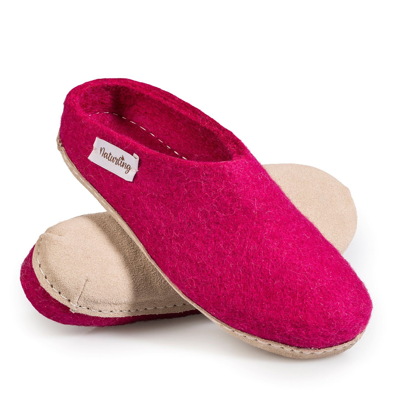 naturling Berry bequemer) (mit Ledersohle Filz Damen Pantoffel Hausschuh