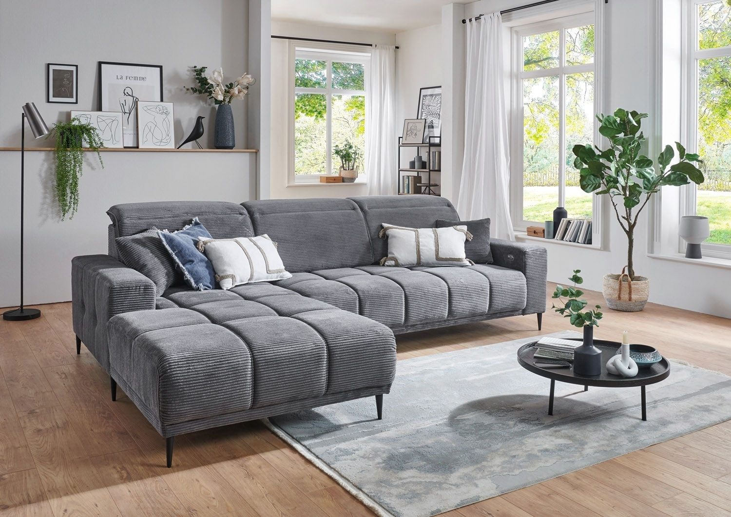 Iwaniccy Ecksofa LIVORNO, B 286 x T 195 cm, Dunkelgrau, Cord, elektrische S günstig online kaufen