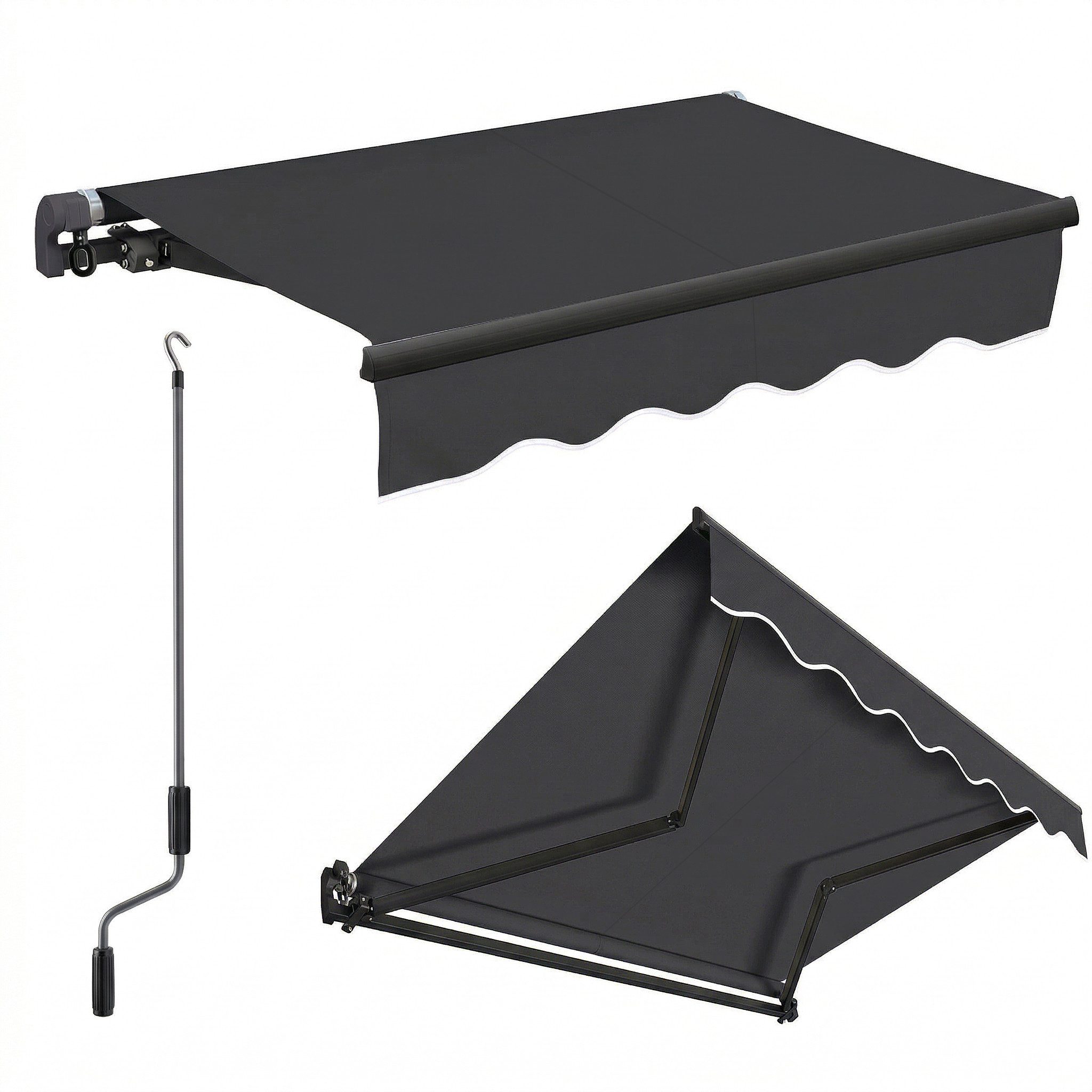 Sekey Gelenkarmmarkise Markise mit Handkurbel Balkon Sonnenschutz verstellbar Aluminium Sonnenmarkise manuelle, Wetterfest,295 × 250 cm, Anthrazit