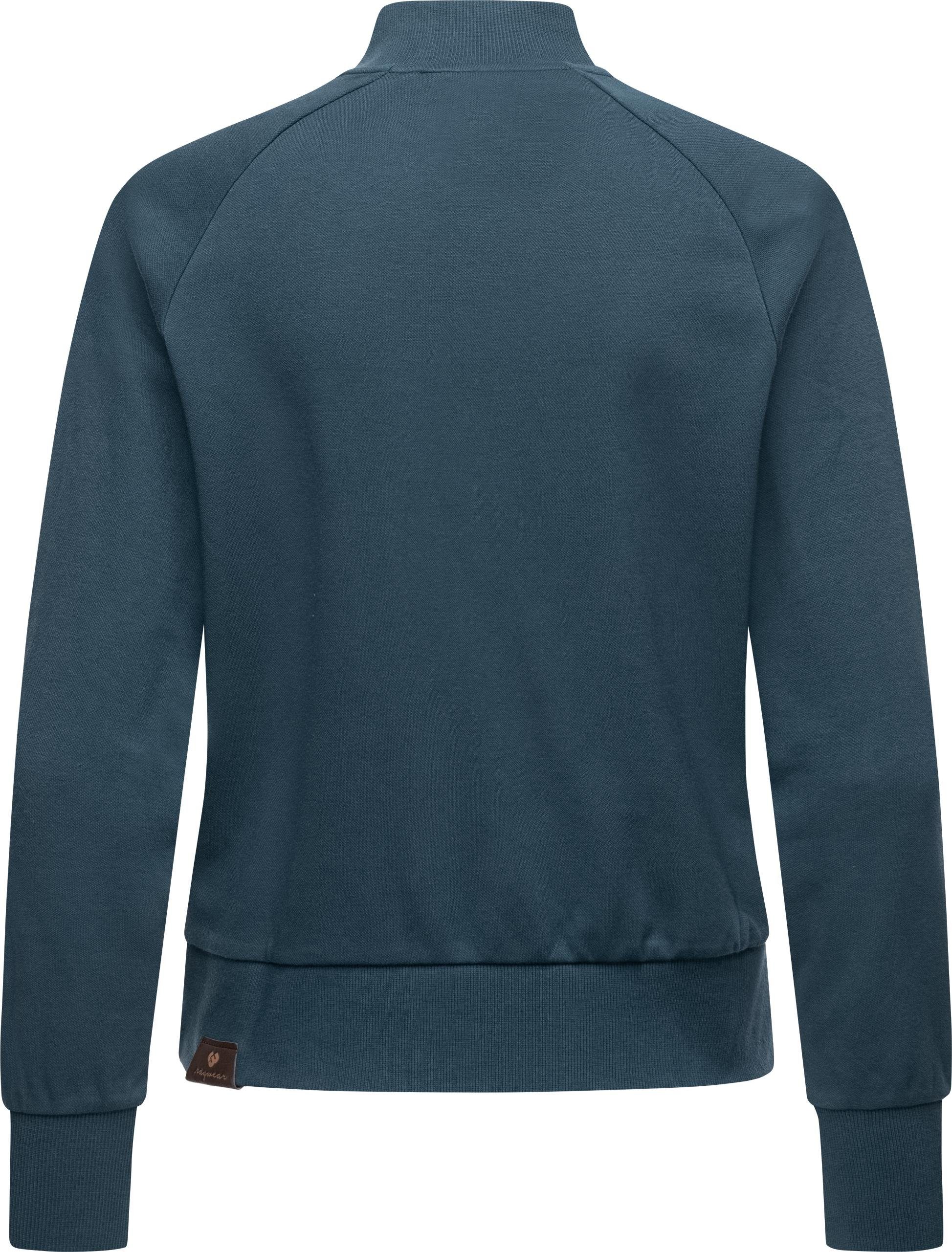 Ragwear Sweatshirt Zierknöpfen Solid Majjorka mit Rippbündchen Damen Langarmshirt und petrol
