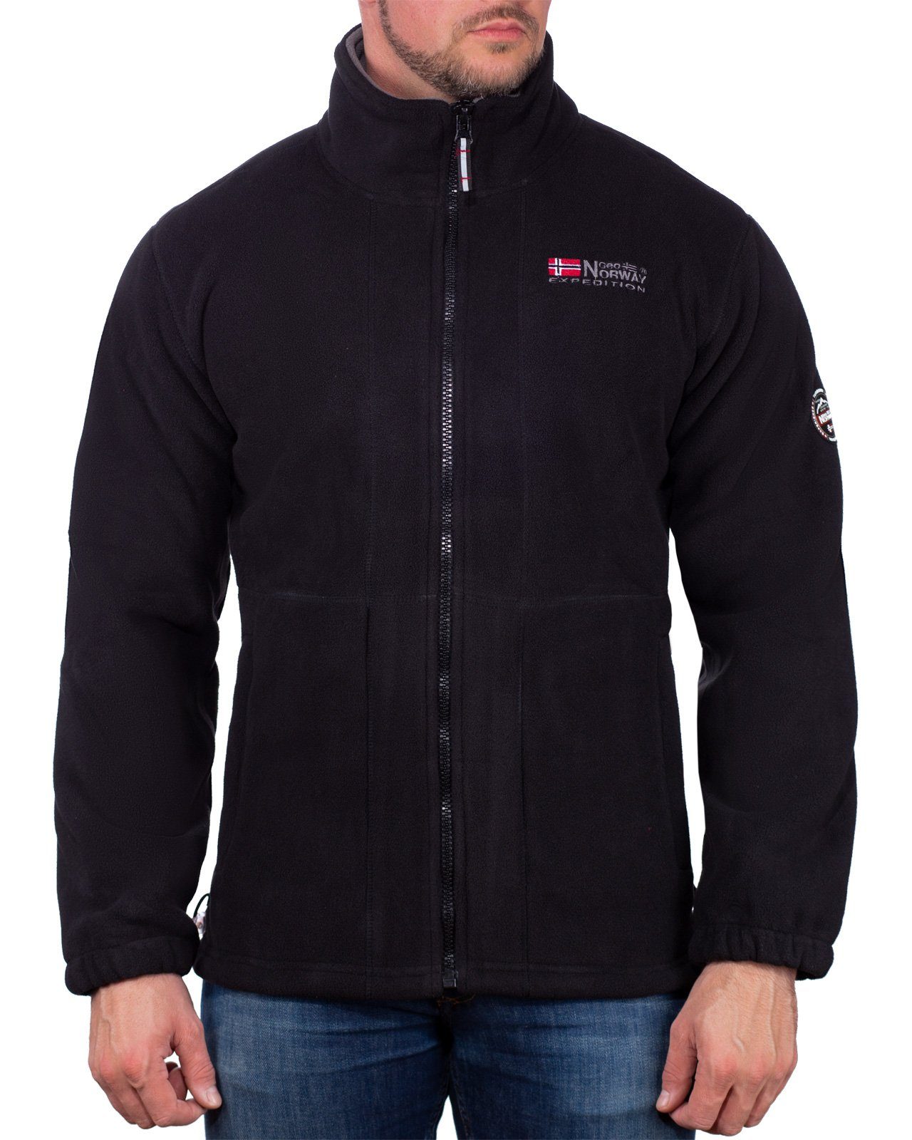 Fleecejacke Outdoor Stehkragen batorleon (1-St) mit Jacke Norway schwarz Herren Geo Patch und