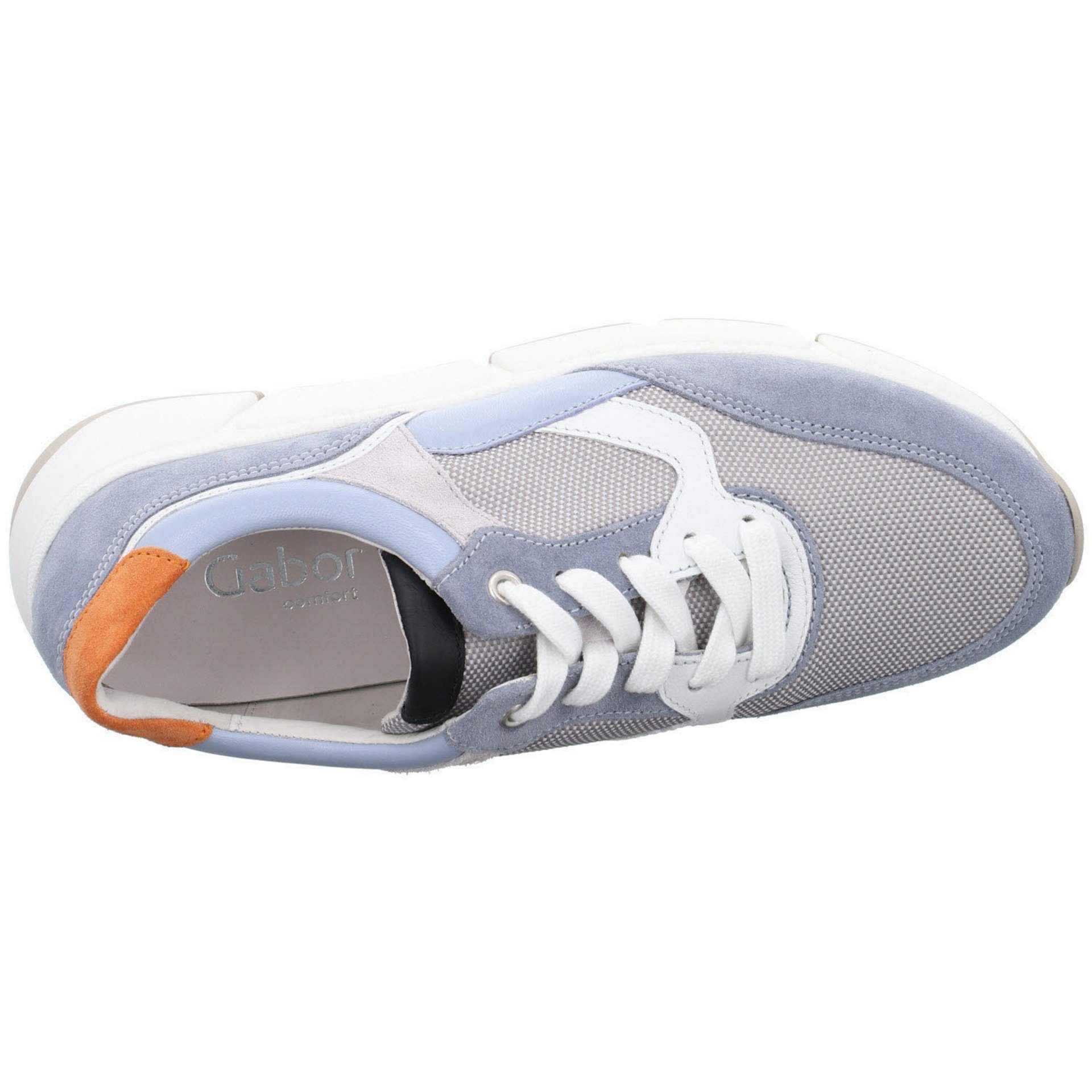 Gabor Damen Sneaker Leder-/Textilkombination Florenz cielo/grau/orange Schuhe Sneaker Sneaker