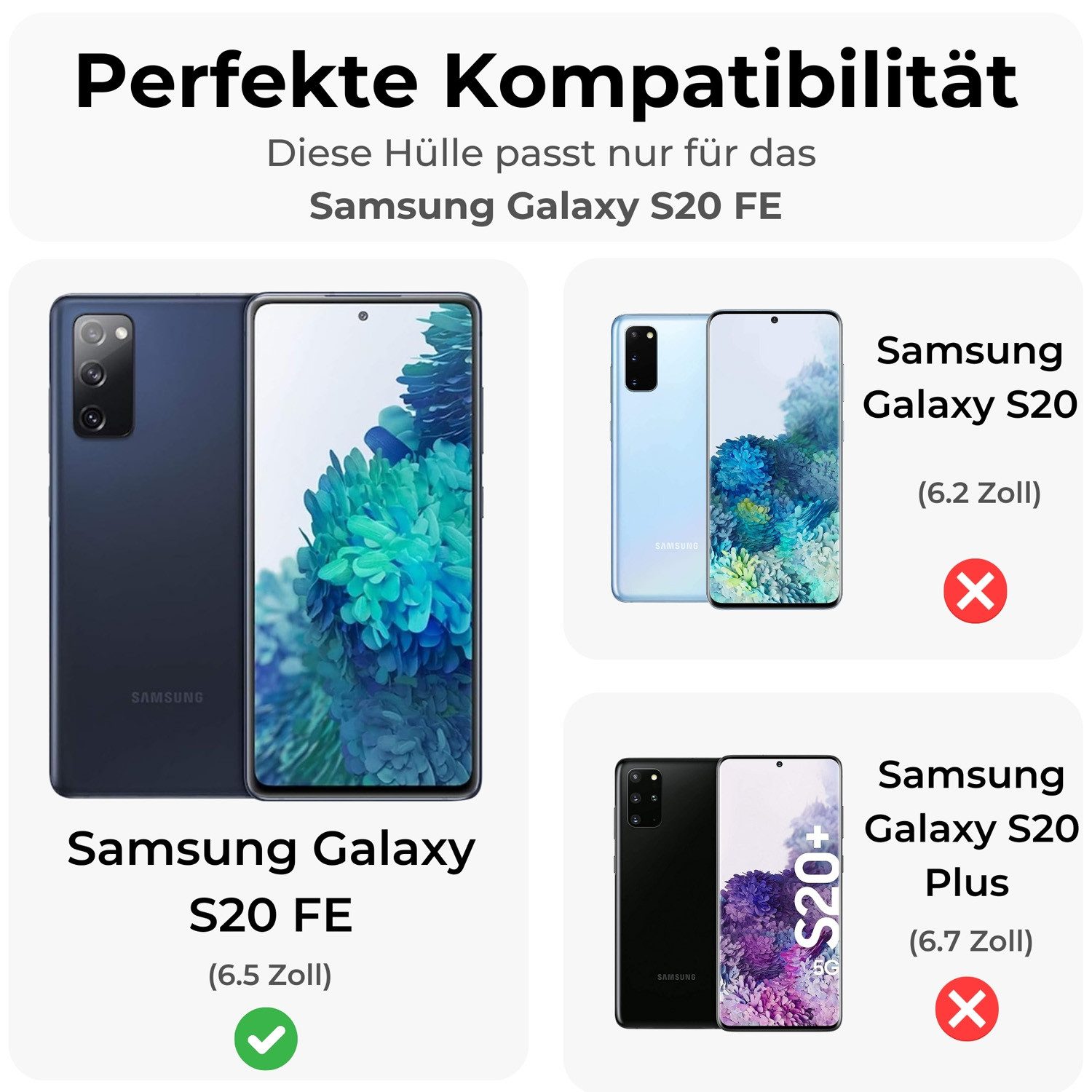 betterfon Handyhülle Handytasche für Samsung Galaxy S20 FE Wallet Case Handyhülle Grau, Wallet Case mit Kartenfächern Magnetverschluss und weicher Innenhülle