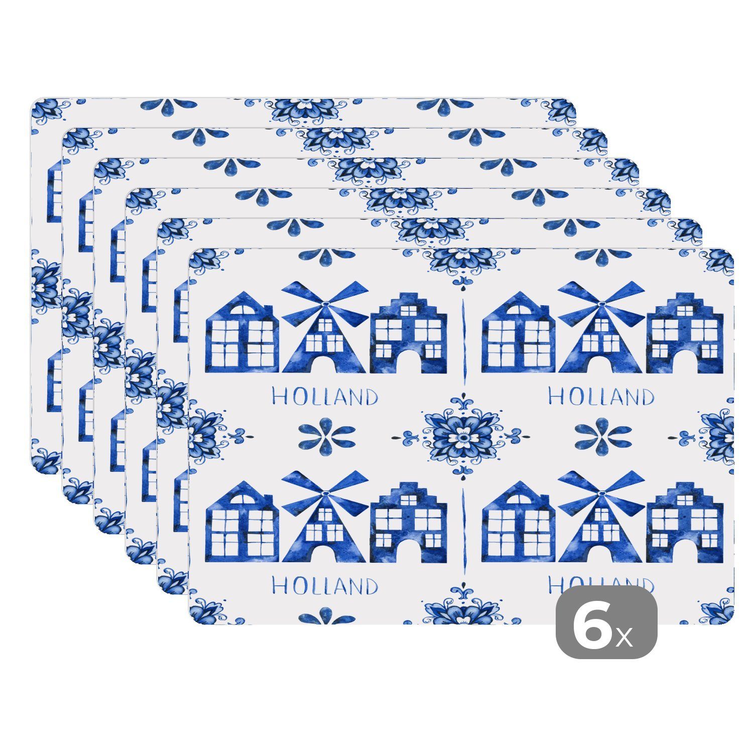 Platzset, Muster - Holland - Delfter Blau, MuchoWow, (6-St), Platzset, Platzdecken, Platzmatte, Tischmatten, Schmutzabweisend