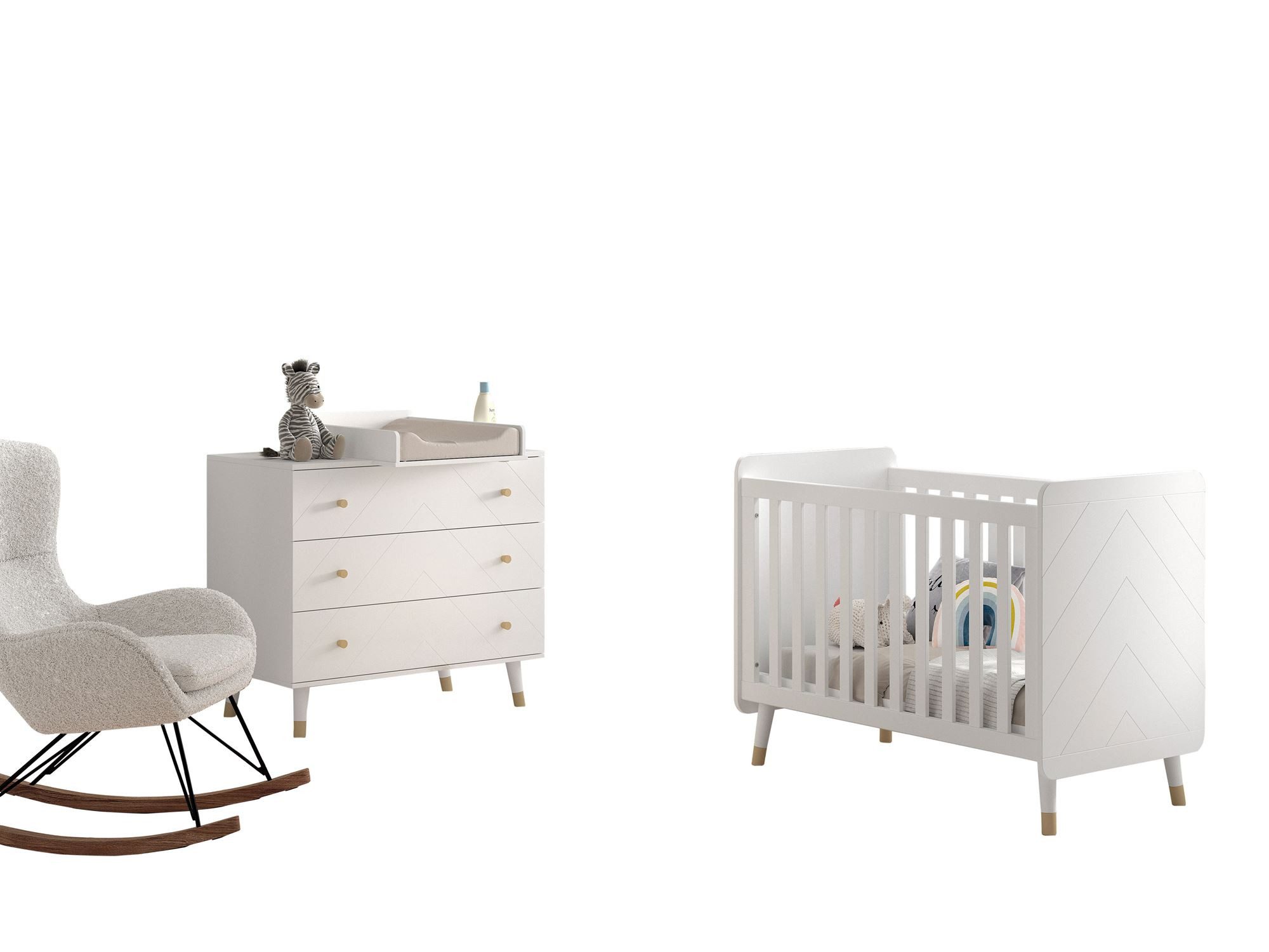 Babymöbel-Set Babyzimmer Set Kamillah 3 Babyzimmer komplett MDF Satin Weiß