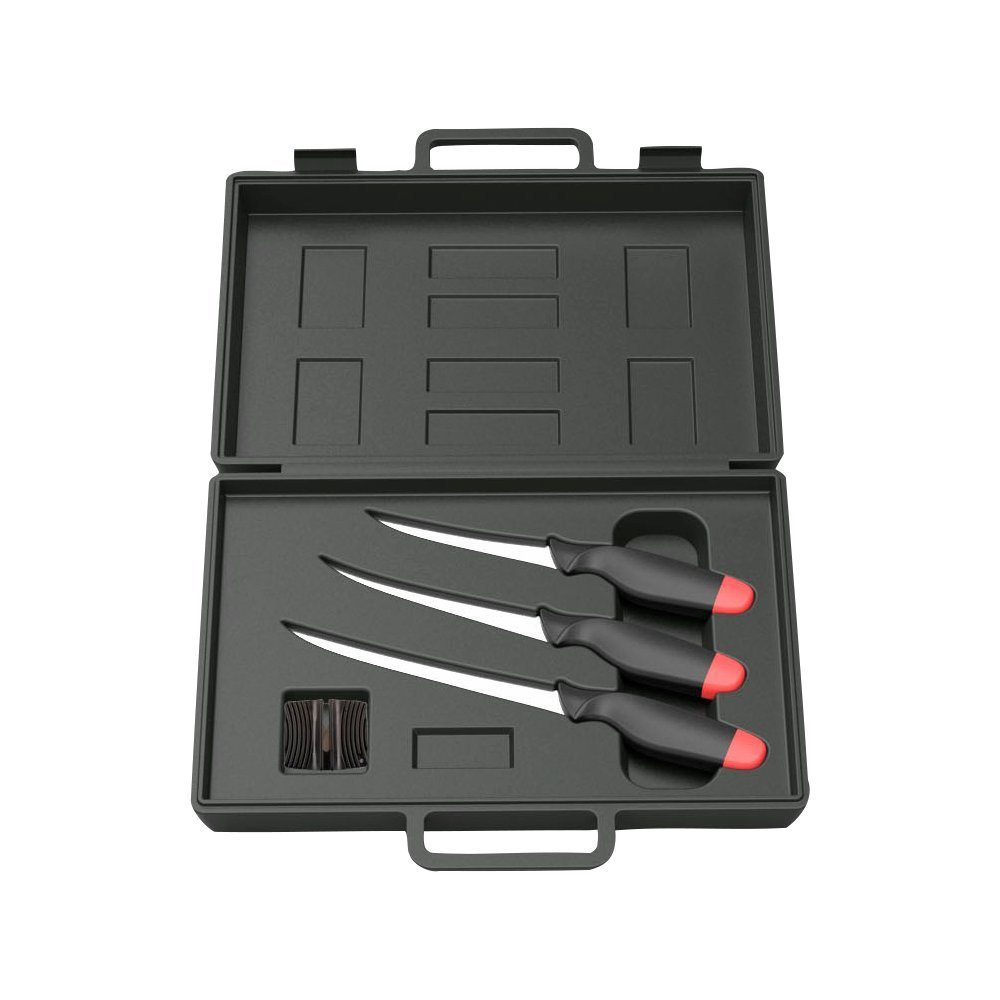 Kunststoff- DAM Koffer 5 in hochwertigen Filetiermesser hochw. Messerset, Filetiermesser Messerschärfer Set Fishing einem Teile Fischmesser