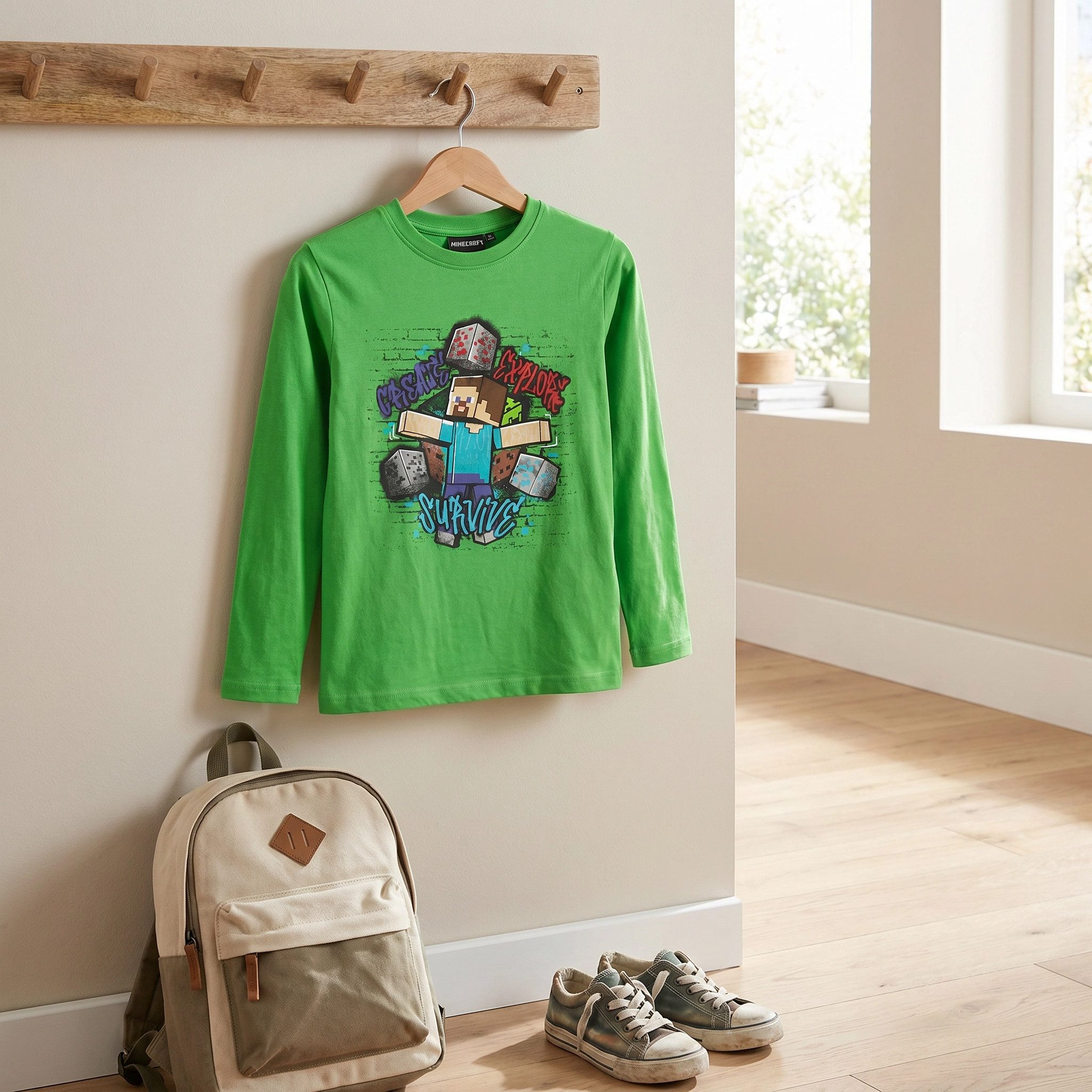 Minecraft Langarmshirt Minecraft Steve Survive Kinder langarm Shirt Gr. 116 bis 152, 100% Baumwolle – Bild 4 von 4