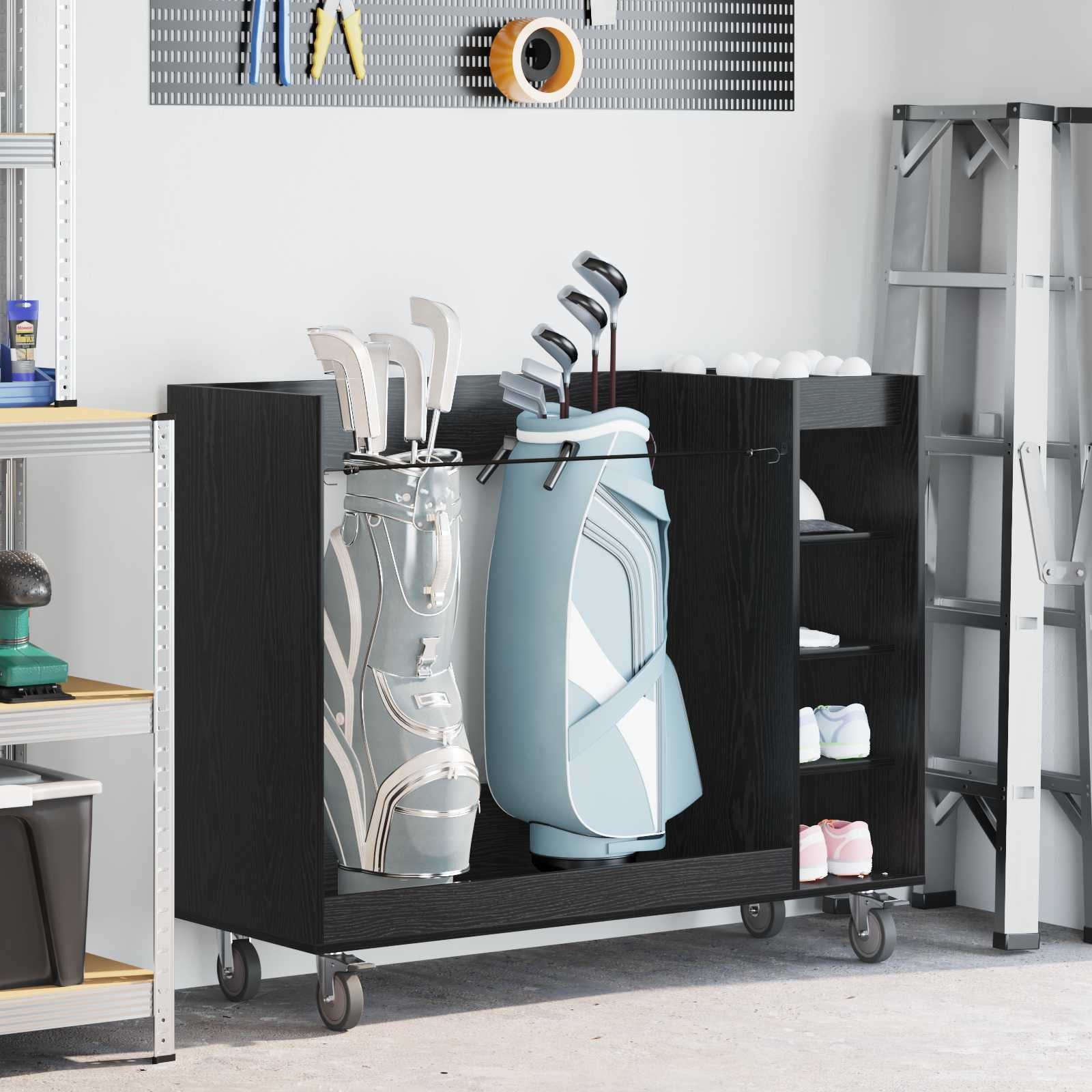 vidaXL, Golf Schrank Mit Rad Uni Schwarz Eichen-Optik 120 x 45 x 98 cm