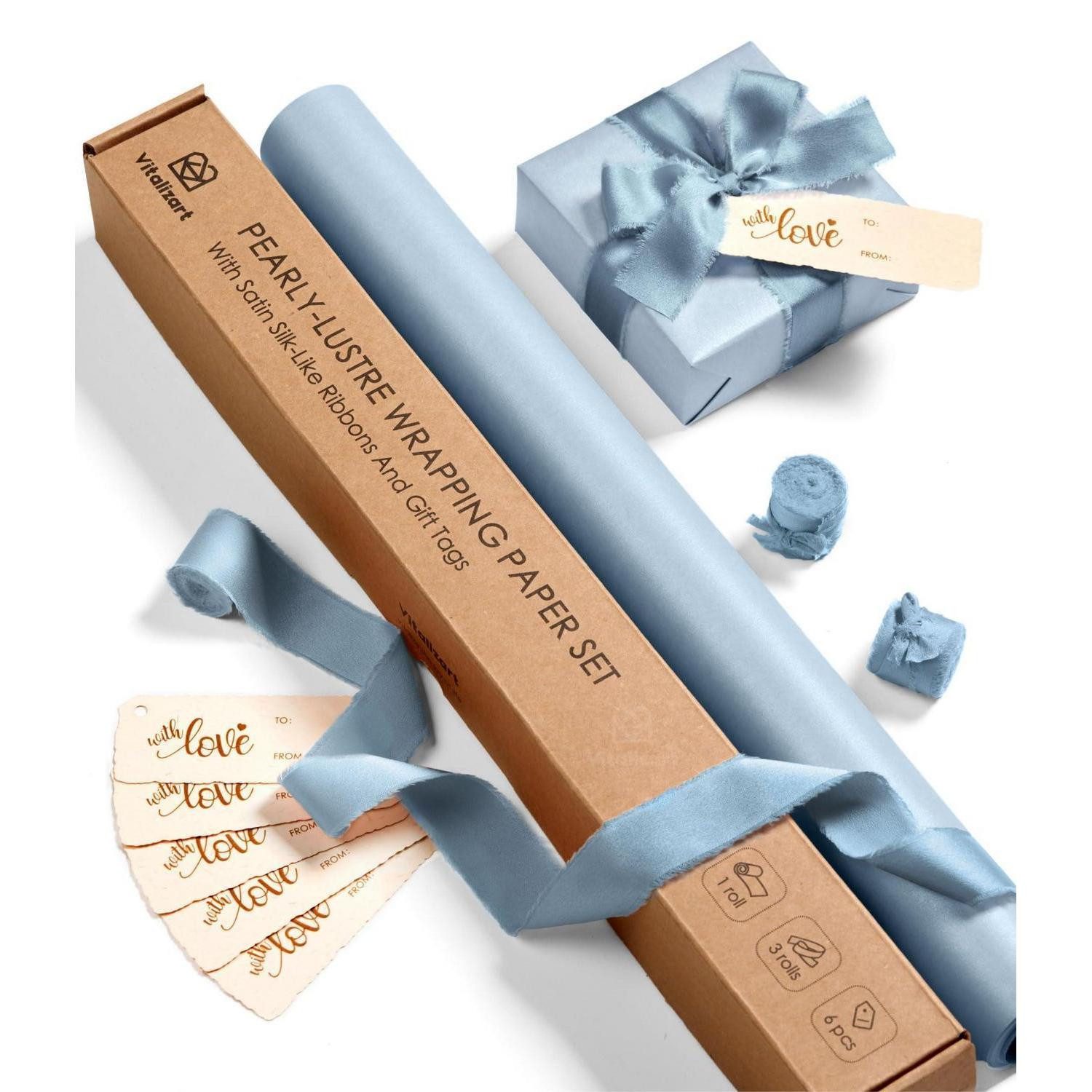 LuxusKollektion Geschenkpapier Geschenkpapier hellblau mit Band, (1St)